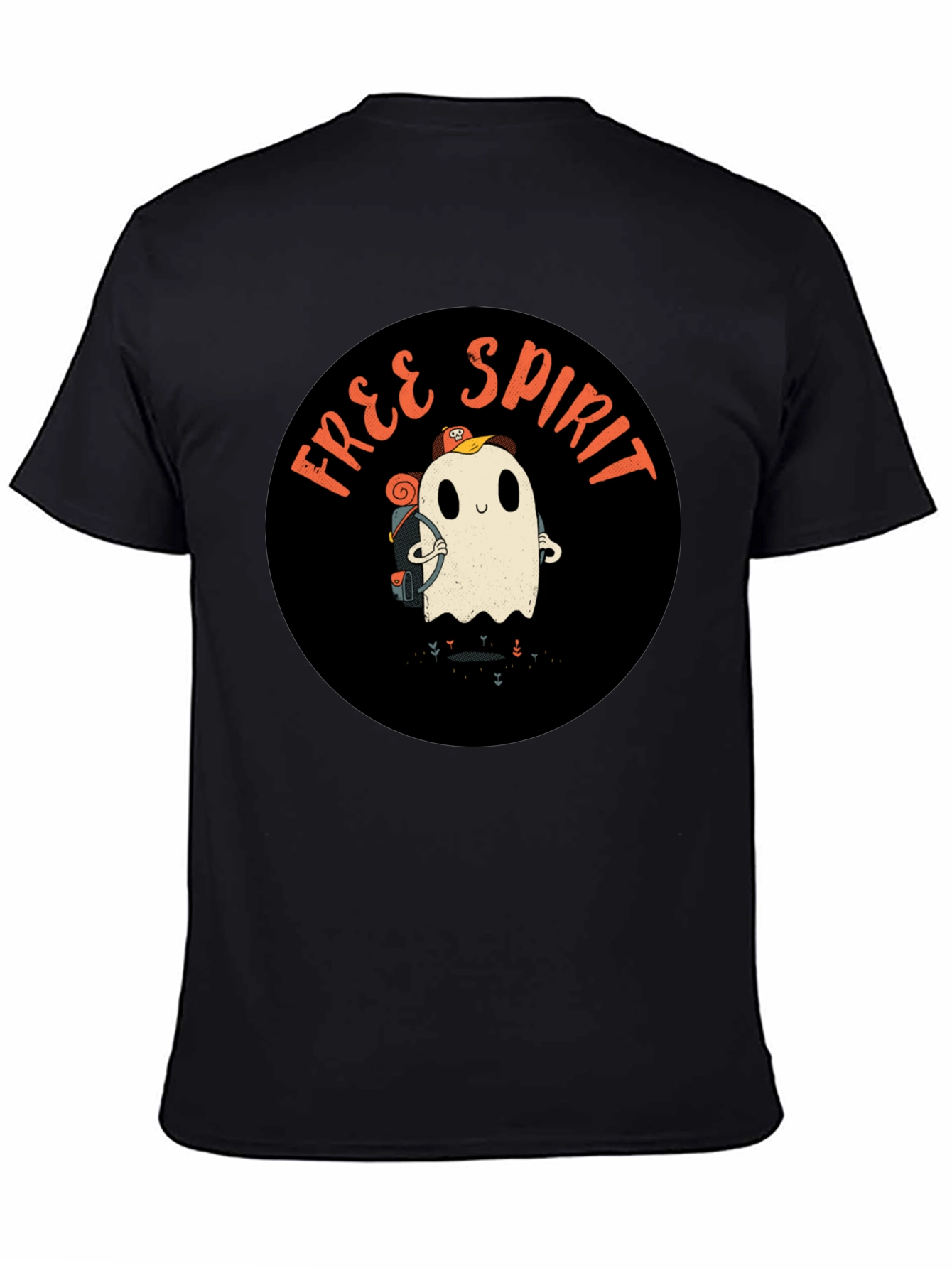 Black Free Spirit Ghost Graphic Tee - Black Cotton T-Shirt view 4
