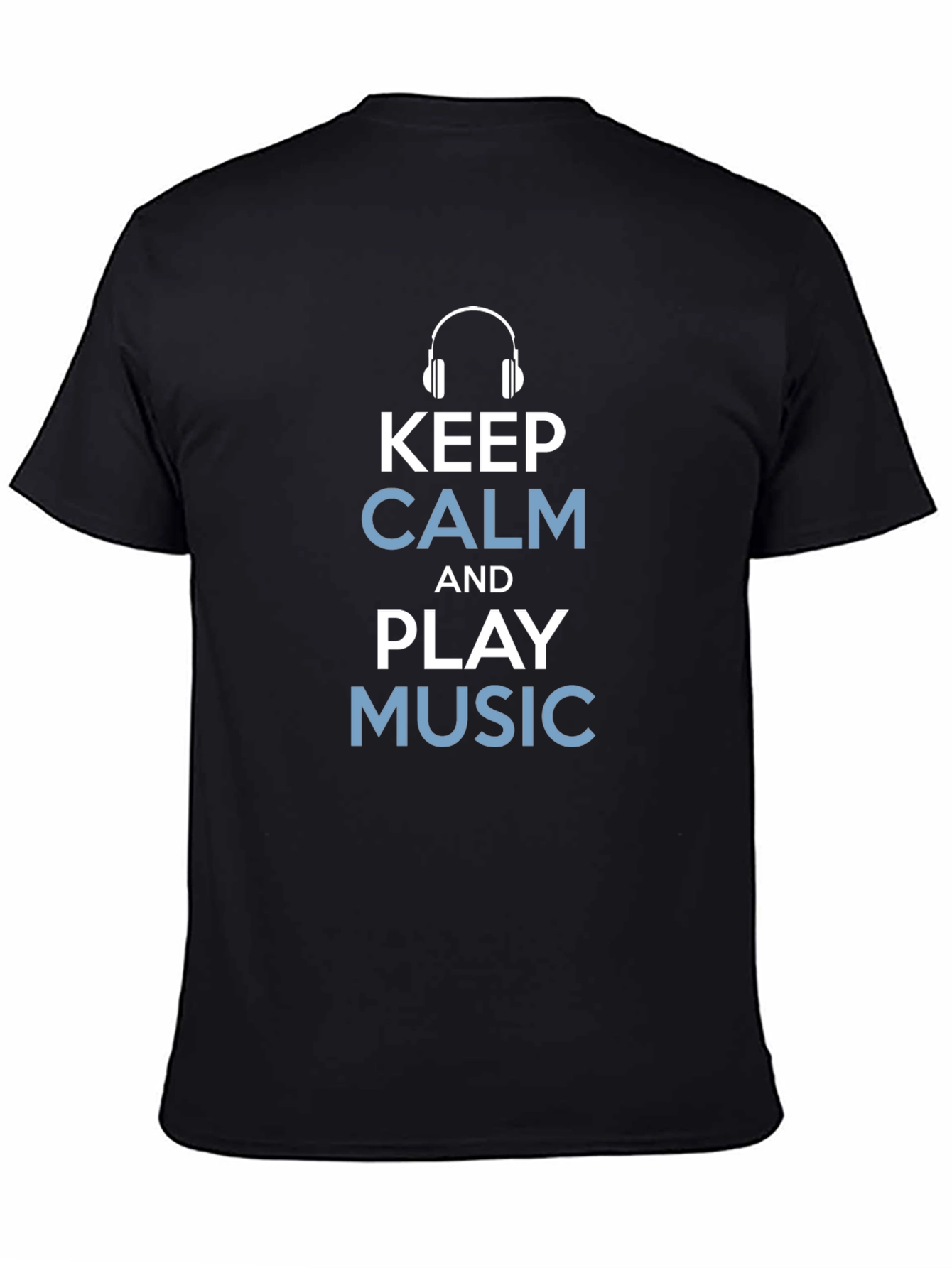 Black Keep Calm & Play Music T-Shirt - Black Cotton Tee view 4
