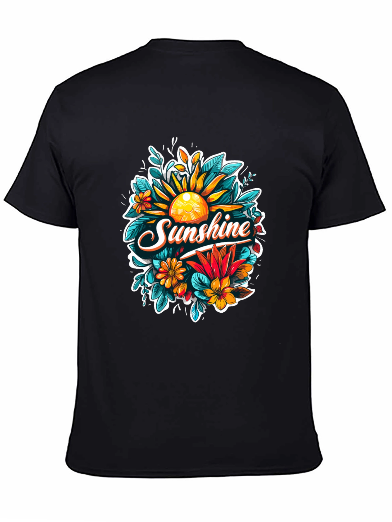 Black Sunshine Floral Graphic Tee - Black Cotton T-Shirt view 4