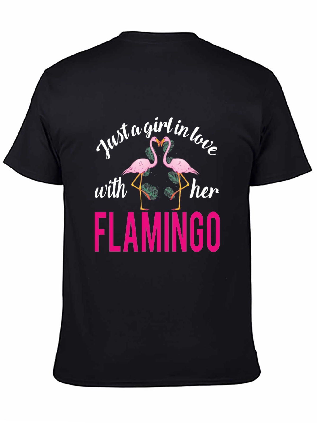 Black Just a Girl in Love with Her Flamingo T-Shirt view 4