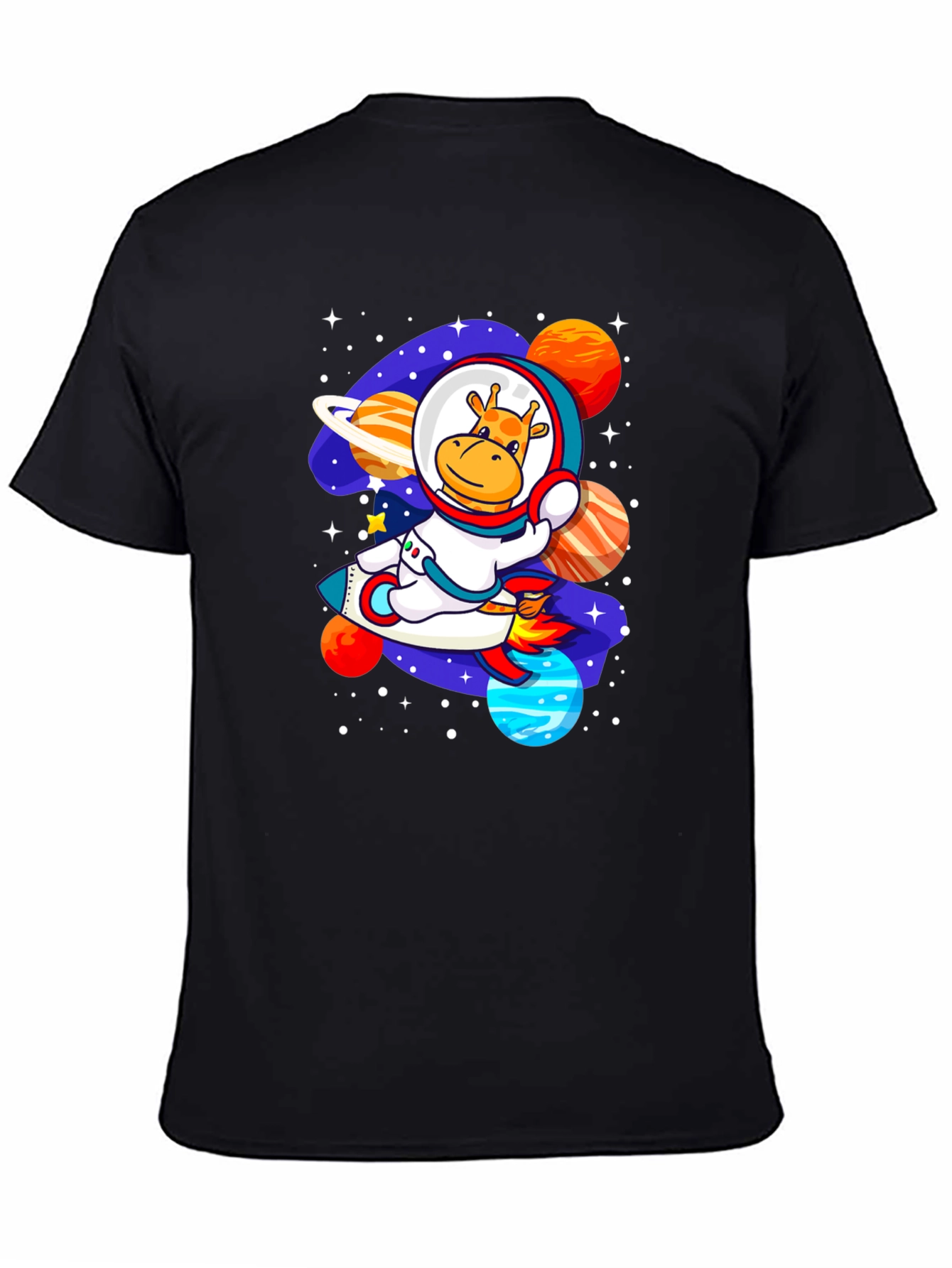 Black Giraffe Astronaut T-Shirt - Space Adventure Design view 4