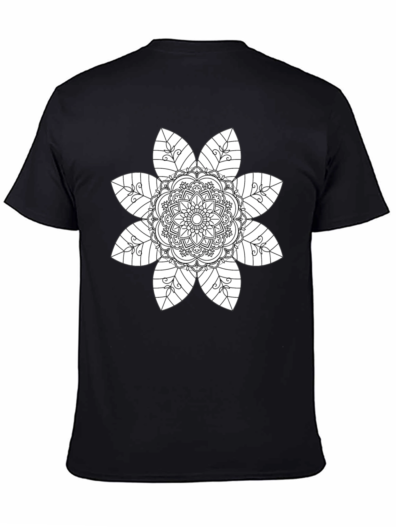 Black Mandala Flower Black T-Shirt view 4