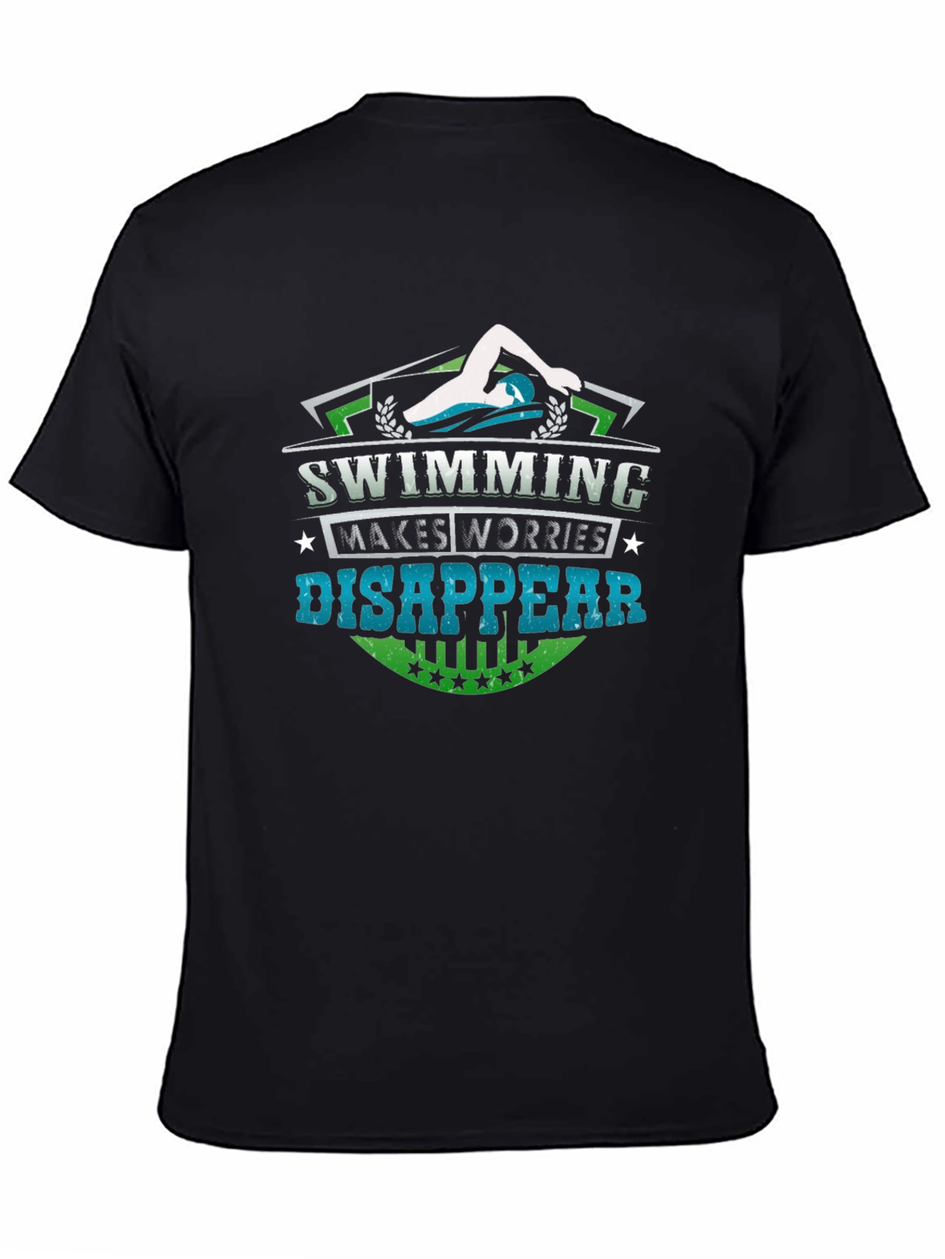 Black Swimming Makes Worries Disappear T-Shirt view 4