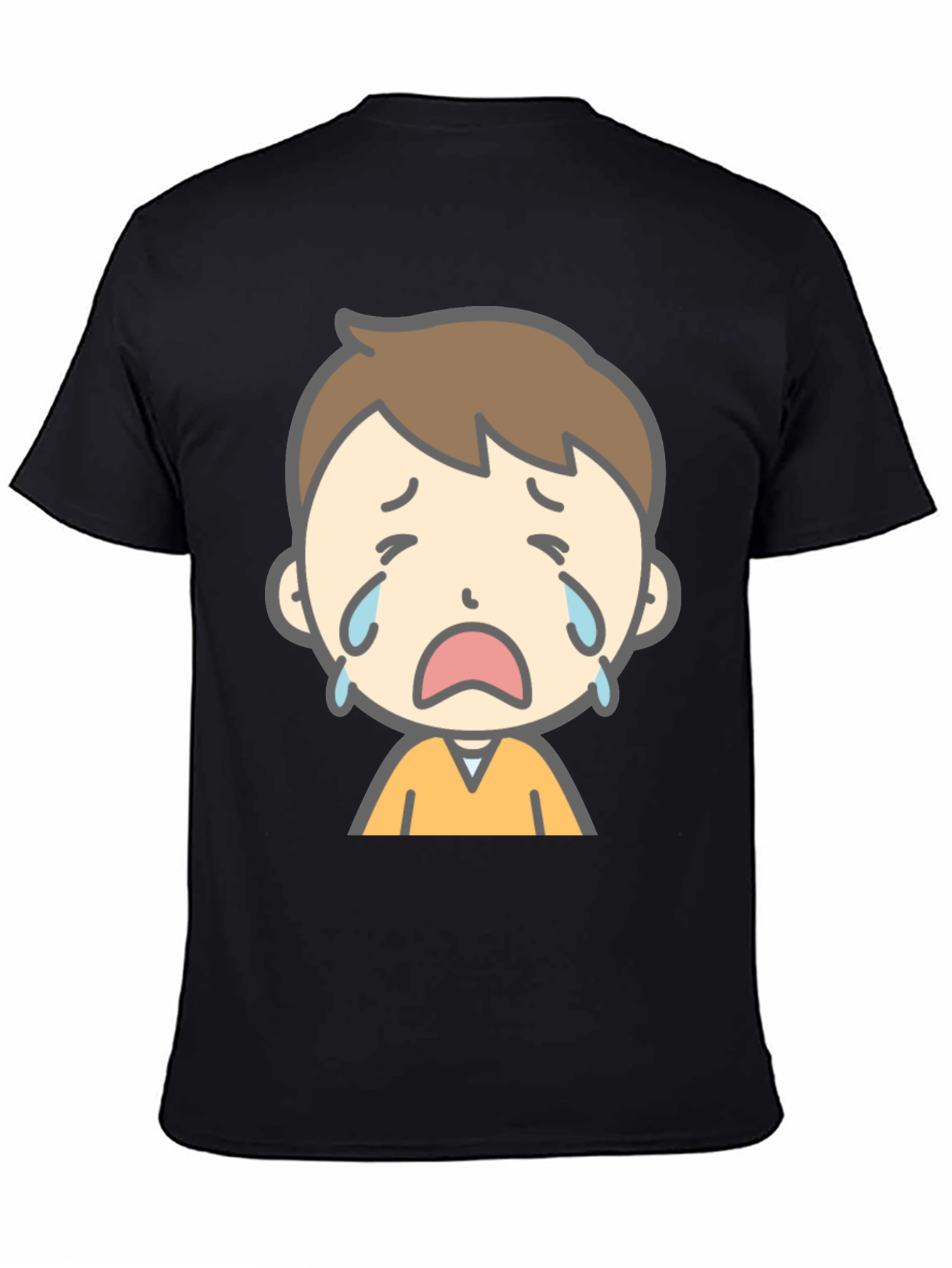 Black Sad Cartoon Boy Graphic T-Shirt view 4