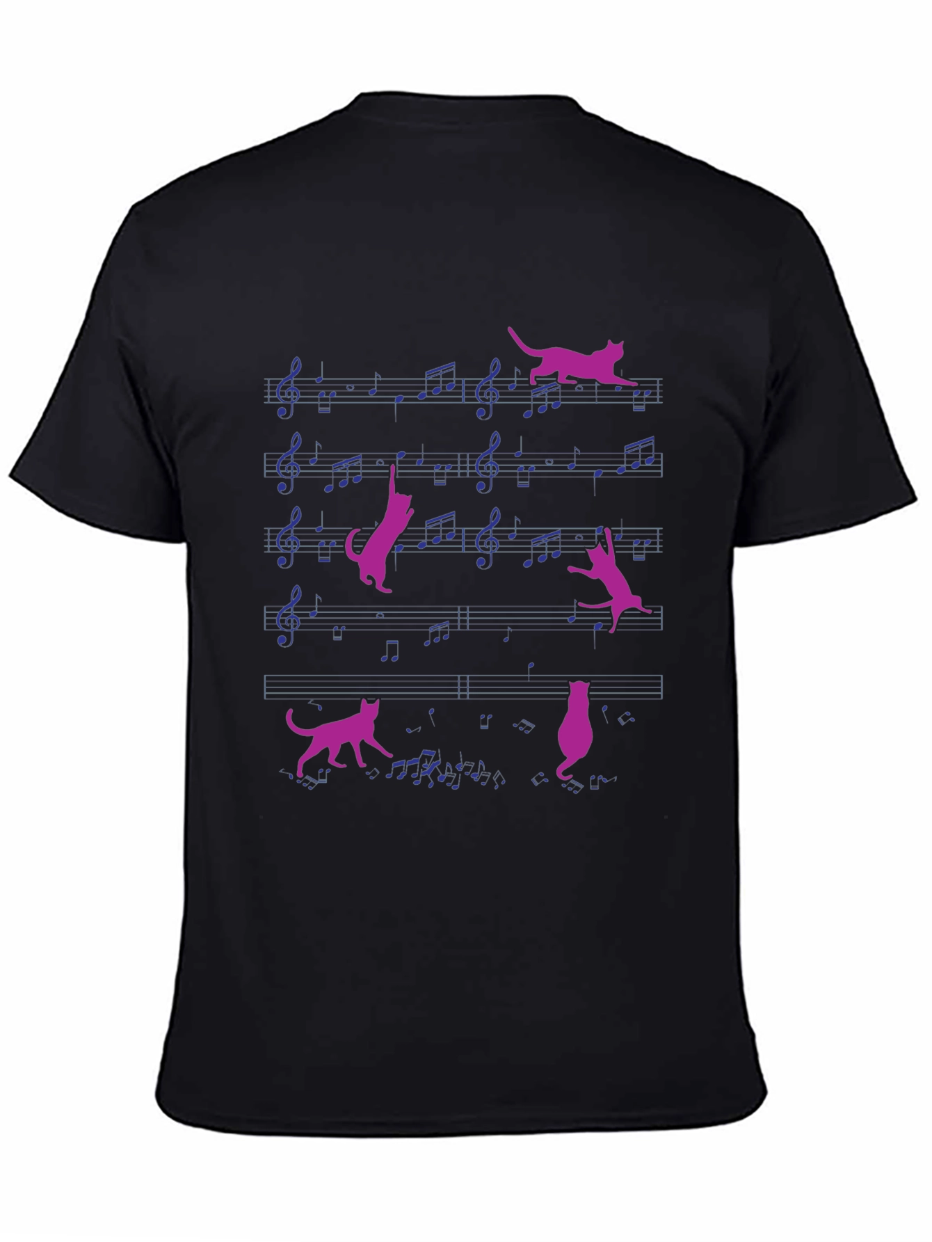 Black Musical Cat T-Shirt - Whimsical Design view 4