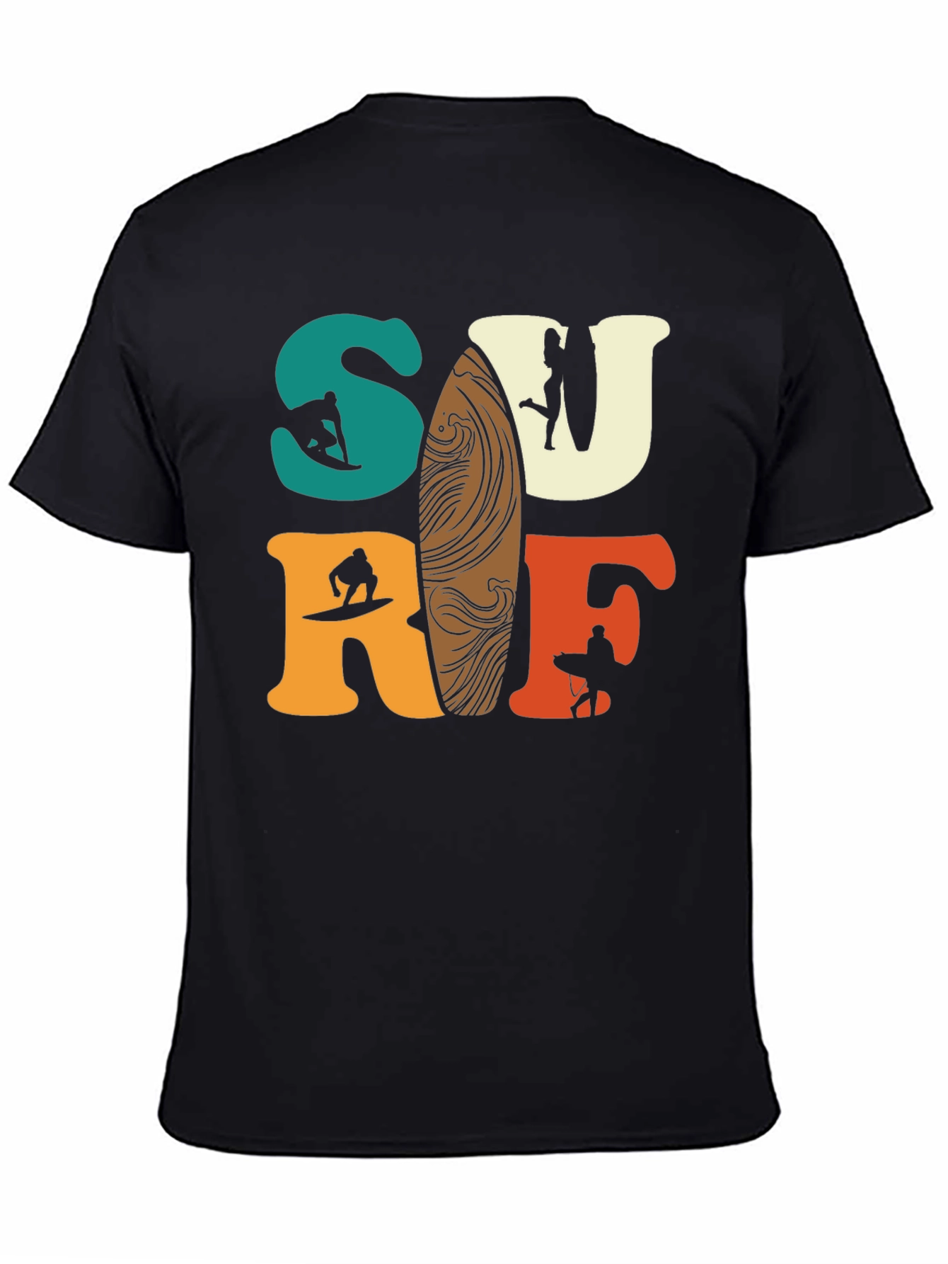 Black Surf T-Shirt - Retro Style Graphic Tee view 4