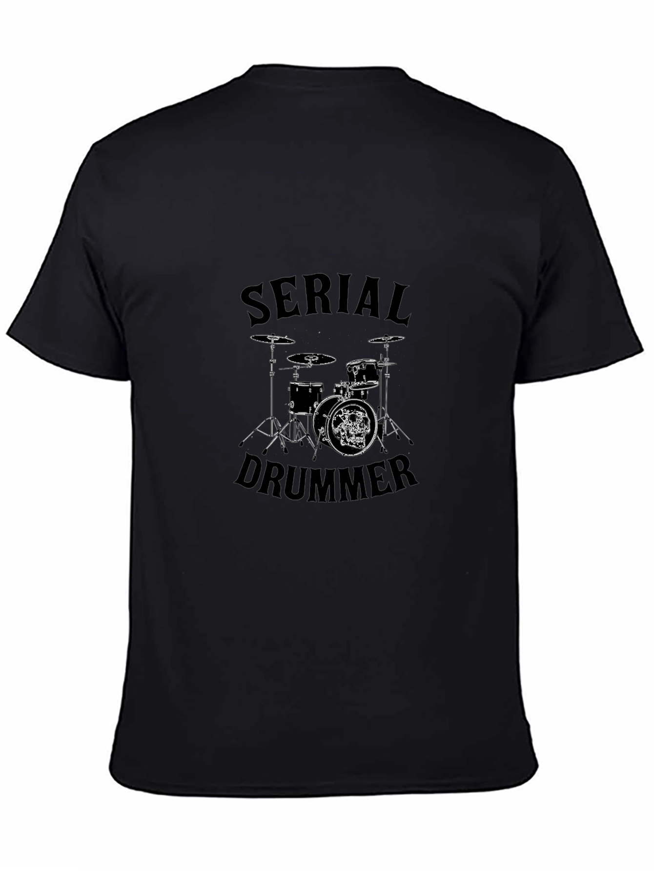 Black Serial Drummer Graphic Tee - Black Cotton T-Shirt view 4