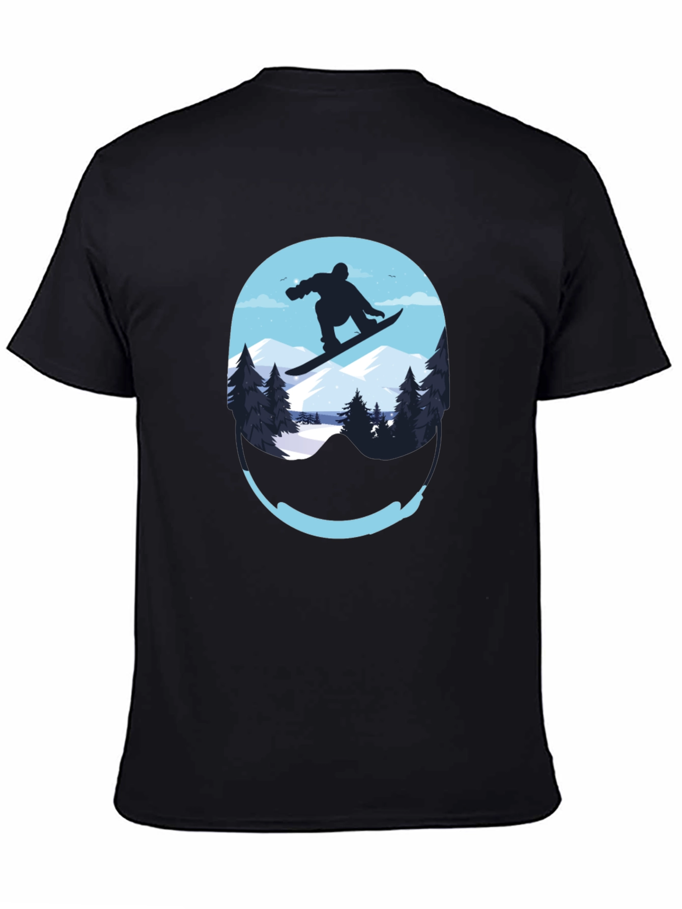 Black Snowboard Graphic Tee - Mountain Scene Black T-Shirt view 4