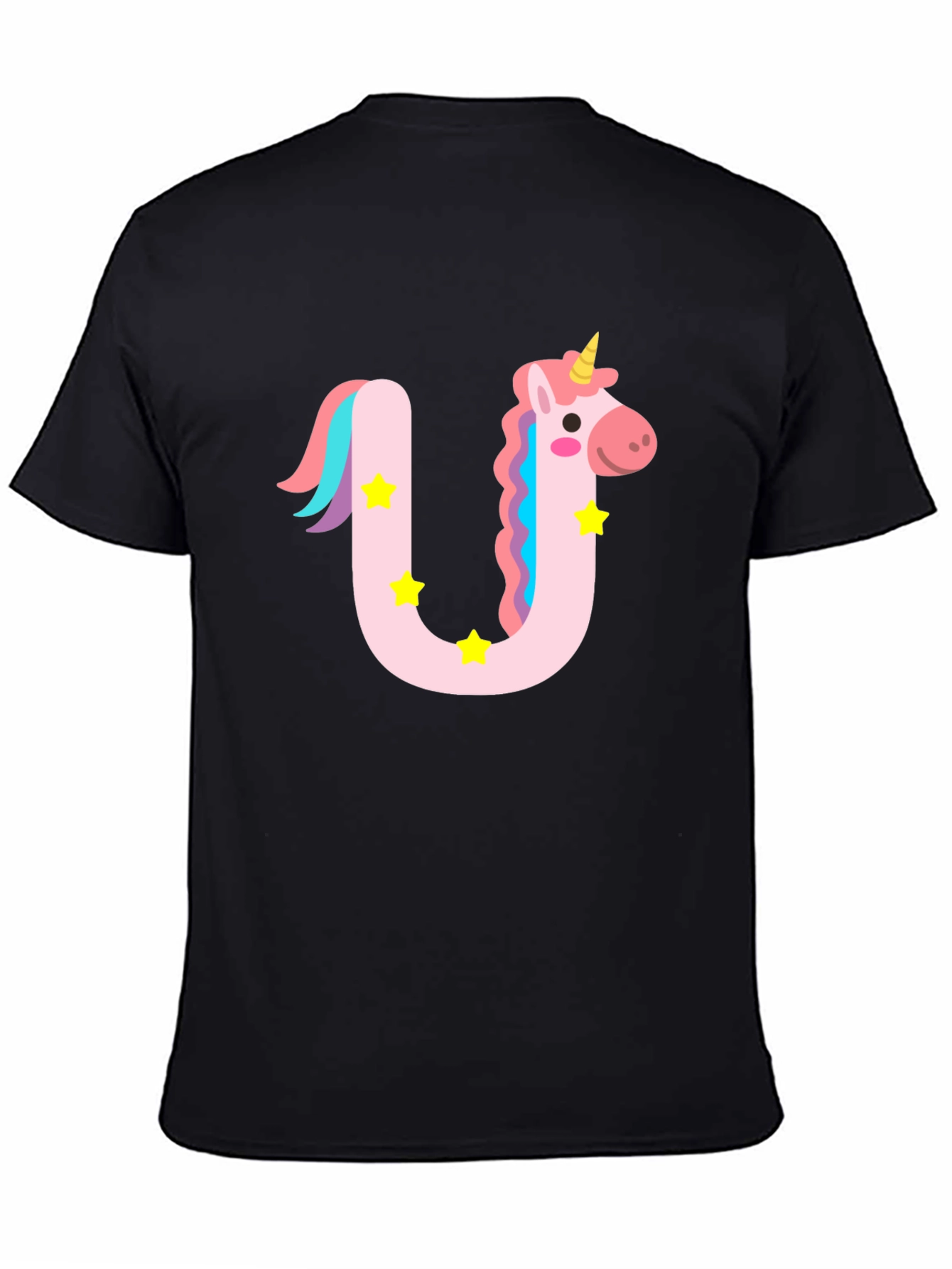 Black Unicorn Letter U Graphic Tee - Kids and Adults view 4
