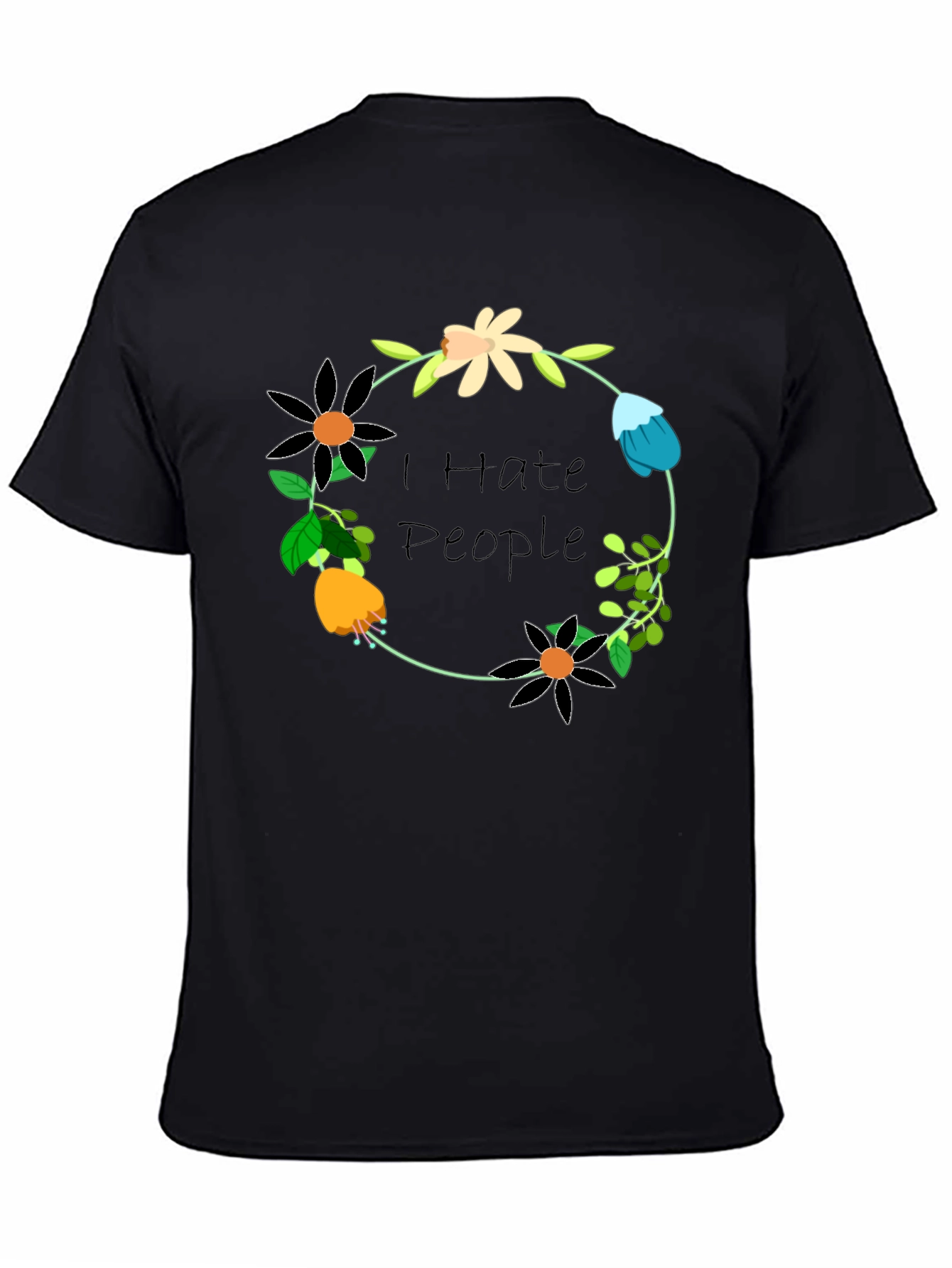 Black I Hate People Floral Wreath T-Shirt view 4