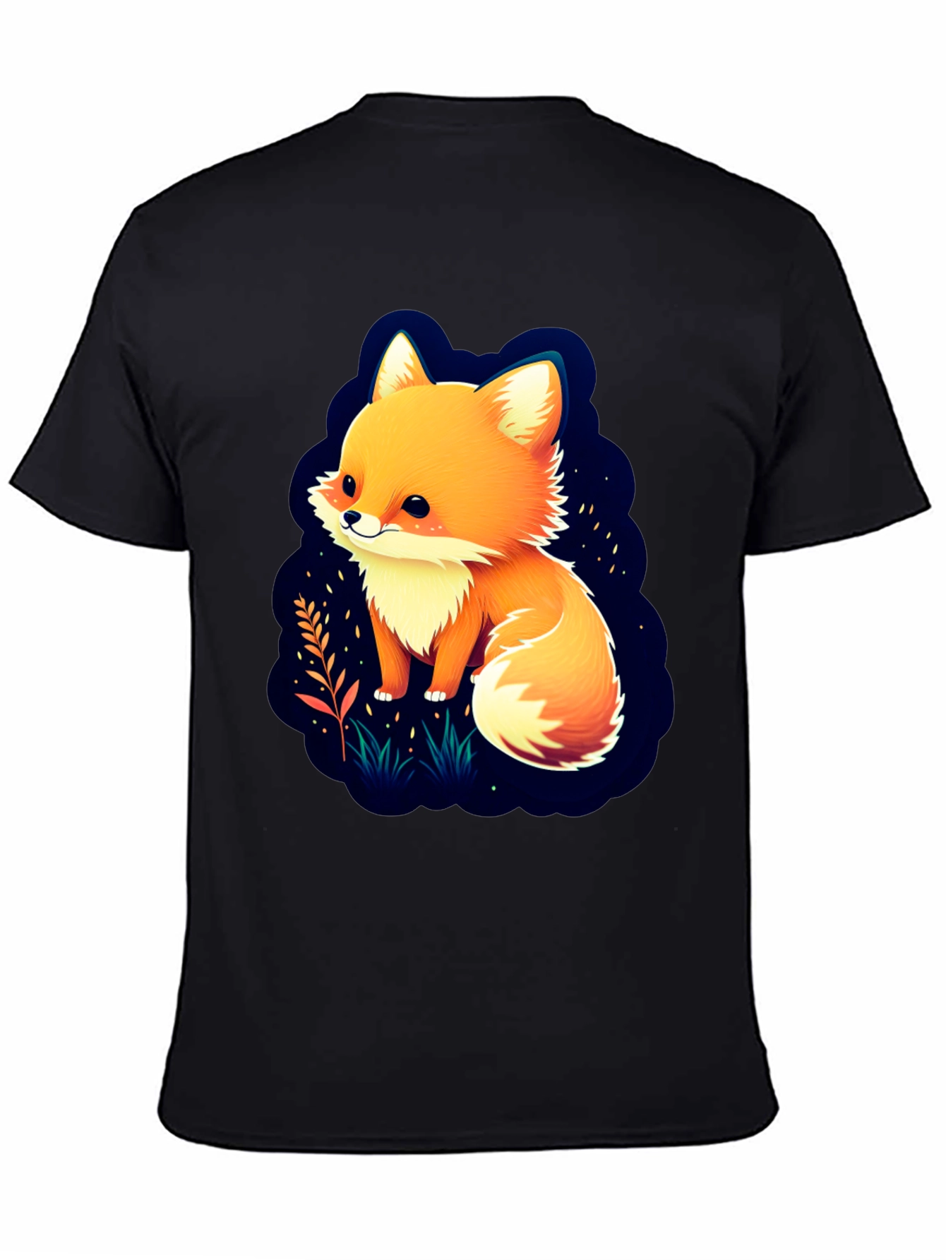 Black Cute Fox Graphic Tee - Soft Cotton Blend view 4
