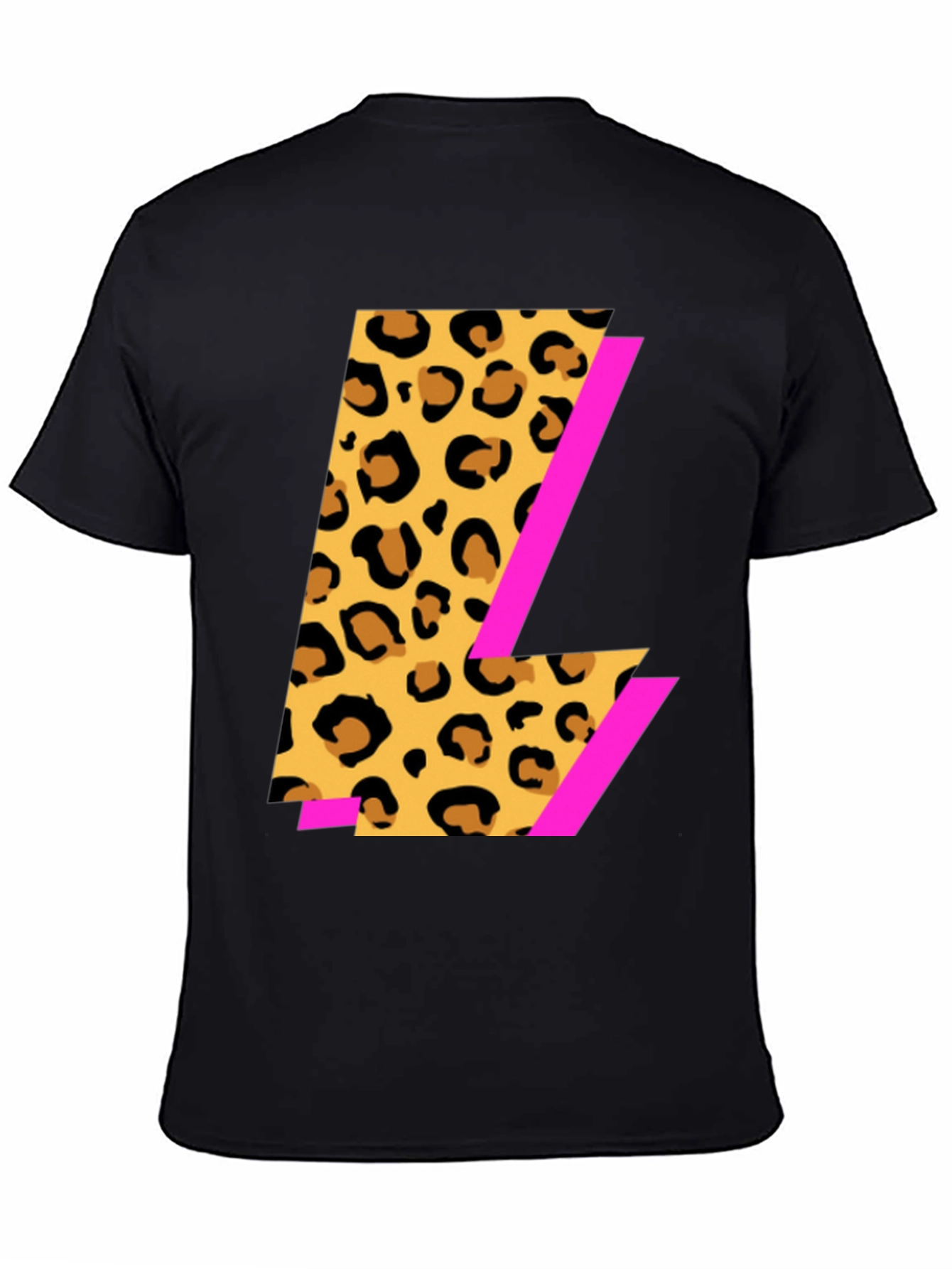 Black Leopard Print L Graphic Black T-Shirt view 4