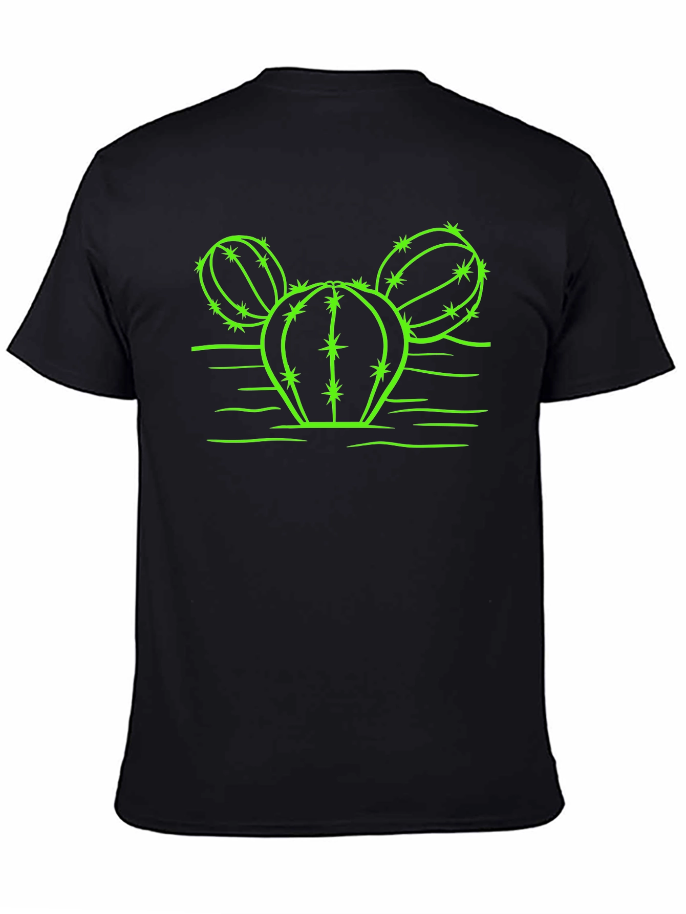 Black Cactus Graphic T-Shirt - Neon Green Design on Black view 4