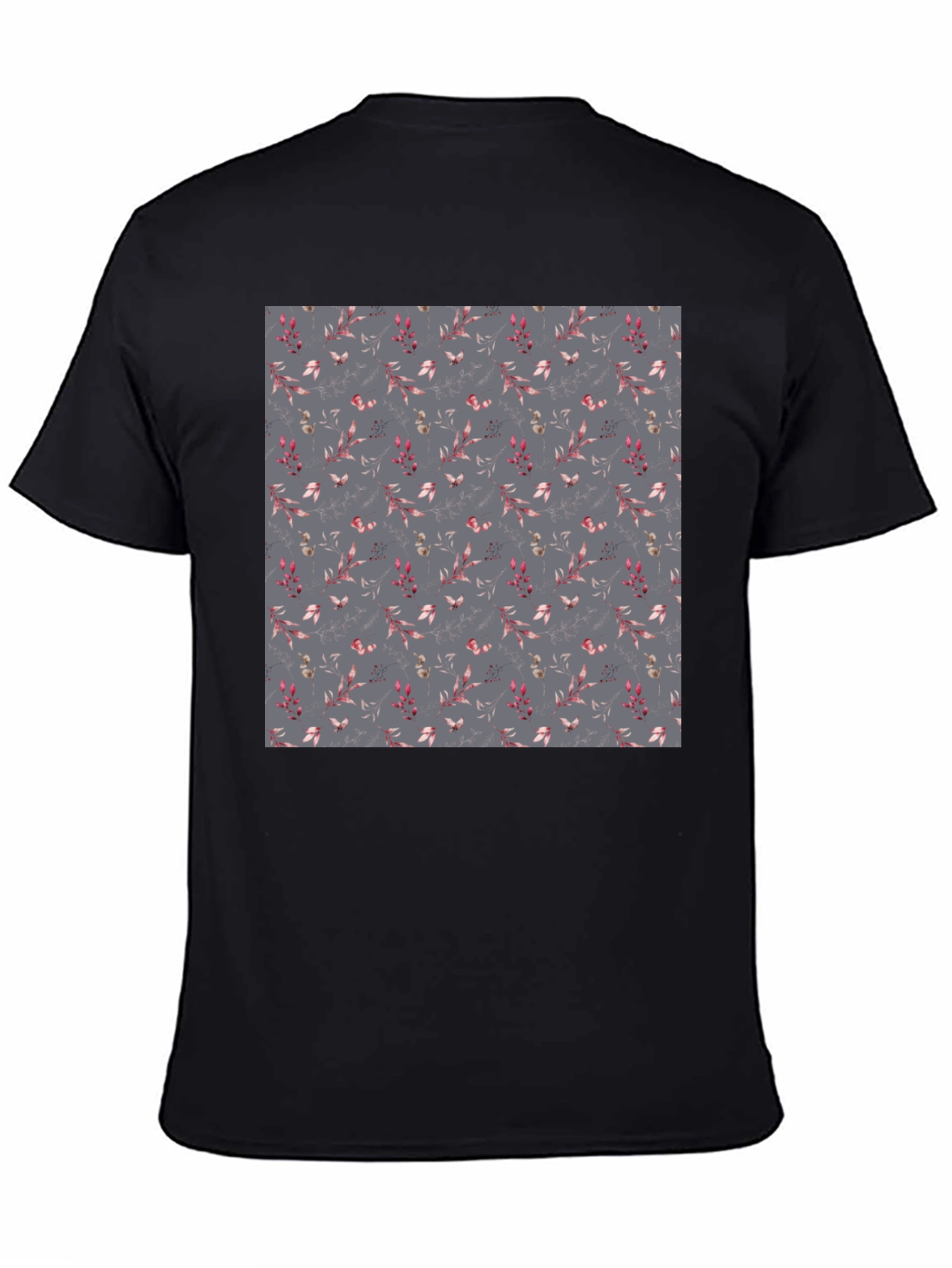 Black Floral Patterned Black T-Shirt for Men view 4