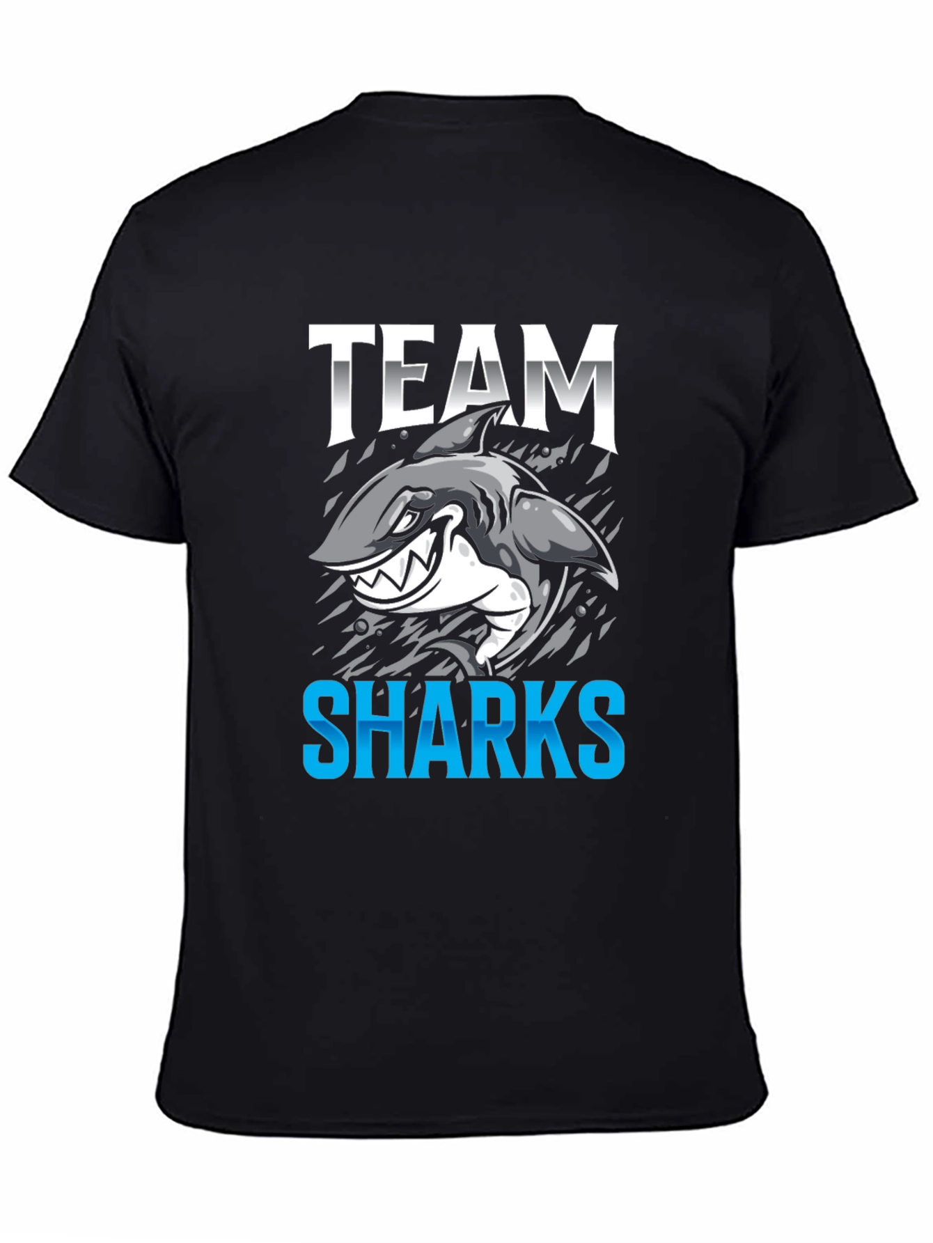 Black Team Sharks Graphic T-Shirt - Black Cotton Tee view 4
