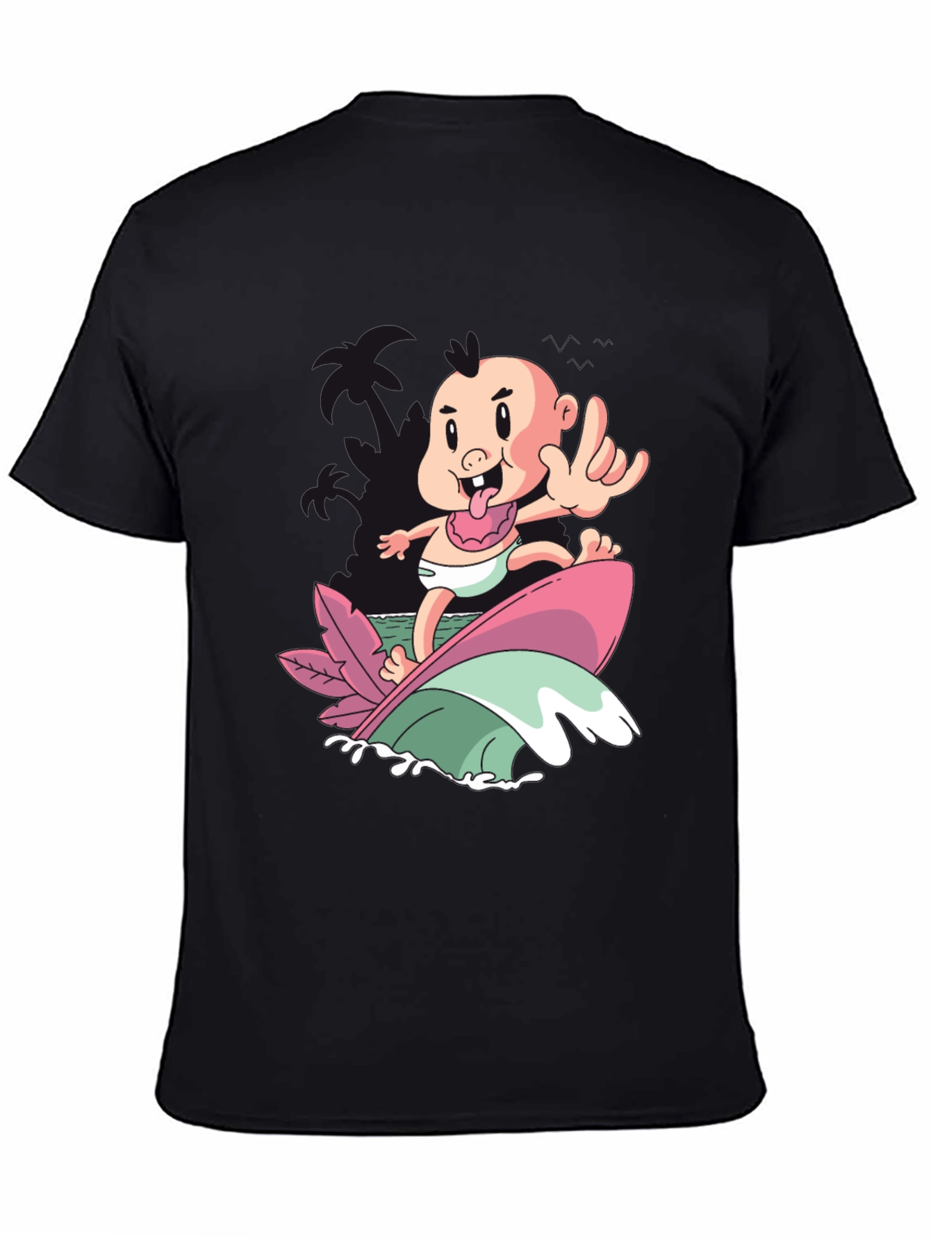 Black Surfing Baby Graphic T-Shirt - Cool Cartoon Tee view 4