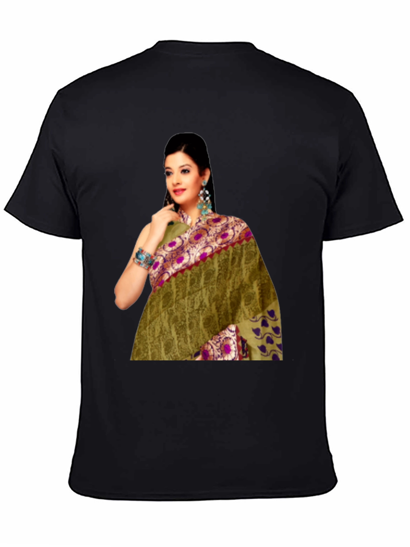 Black Black T-Shirt with Saree Print view 4