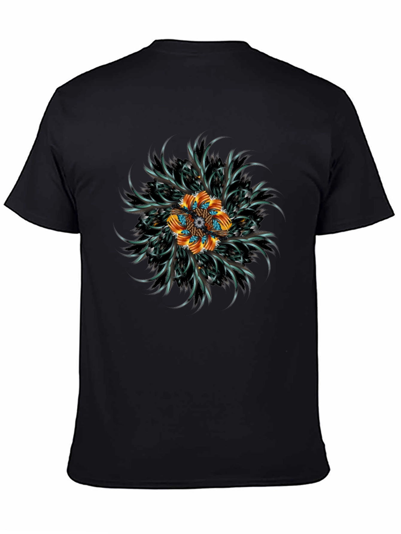 Black Abstract Floral Mandala Black T-Shirt view 4
