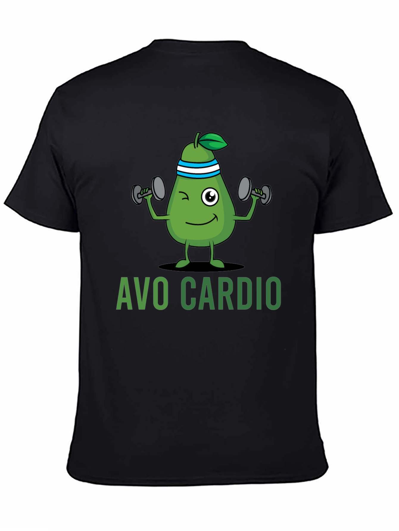 Black Avo Cardio Black T-Shirt - Workout Avocado Design view 4
