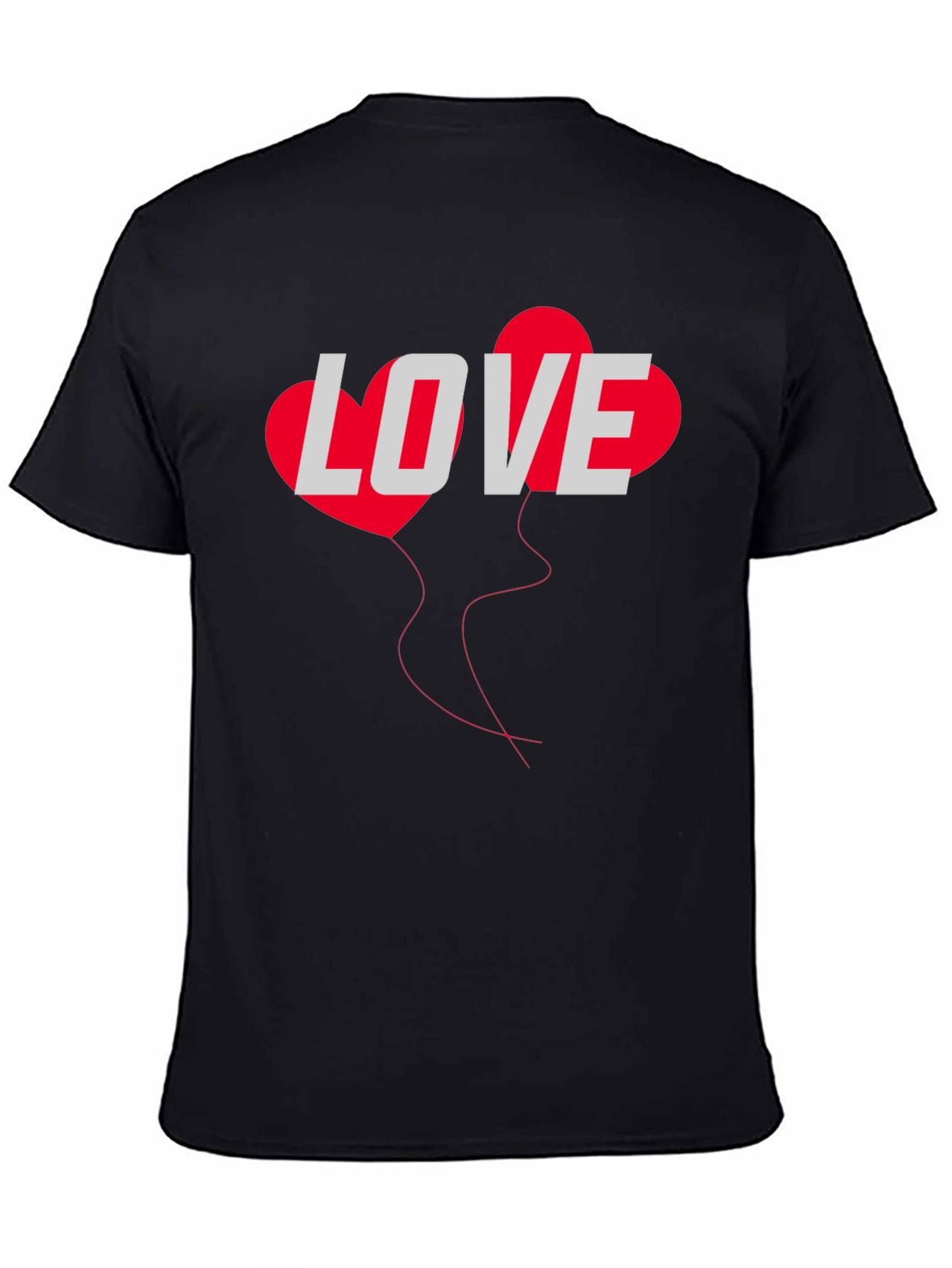Black Love Heart Balloon Graphic Tee - Black Casual T-Shirt view 4
