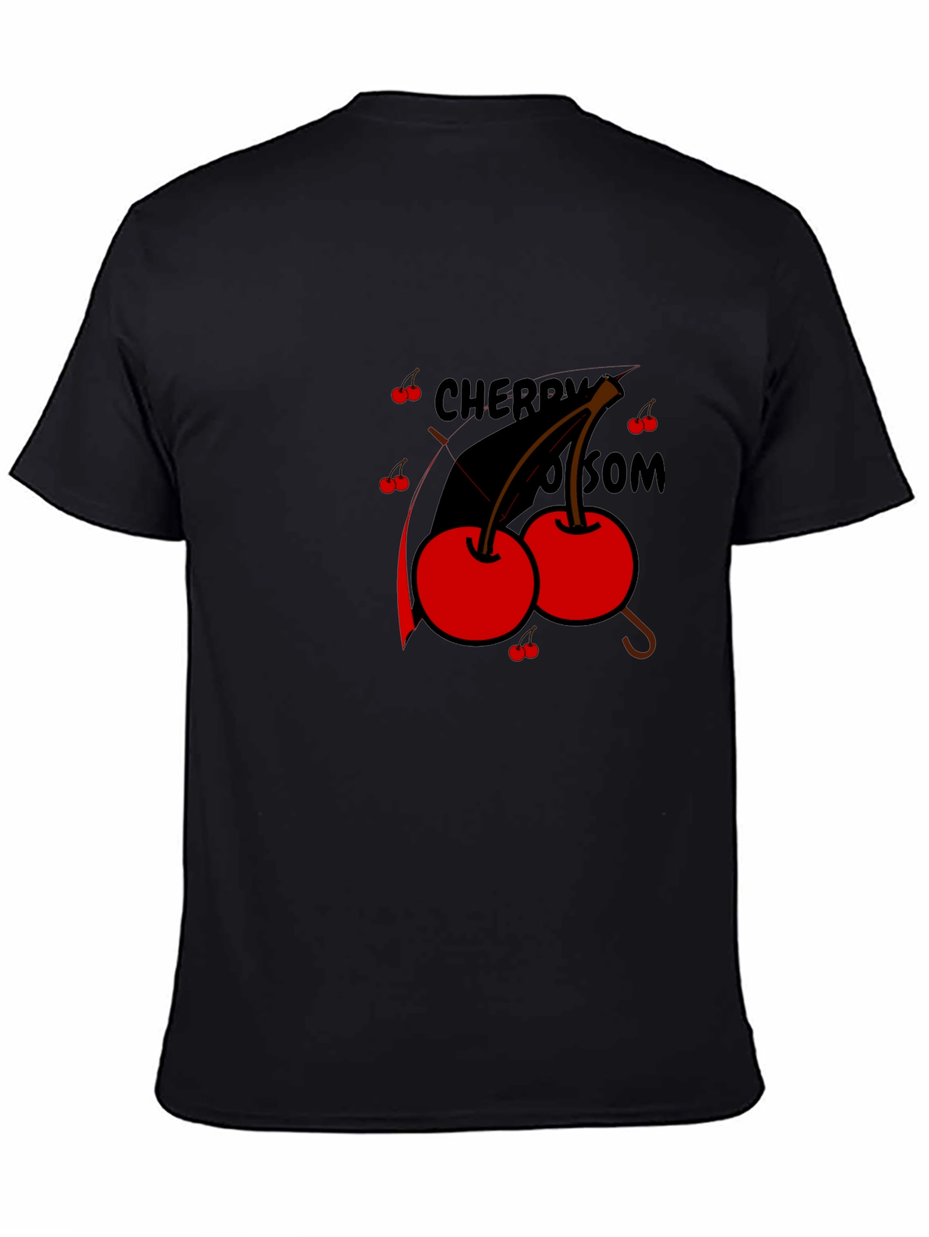 Black Cherry Blossom Graphic Tee - Black Cotton T-Shirt view 4