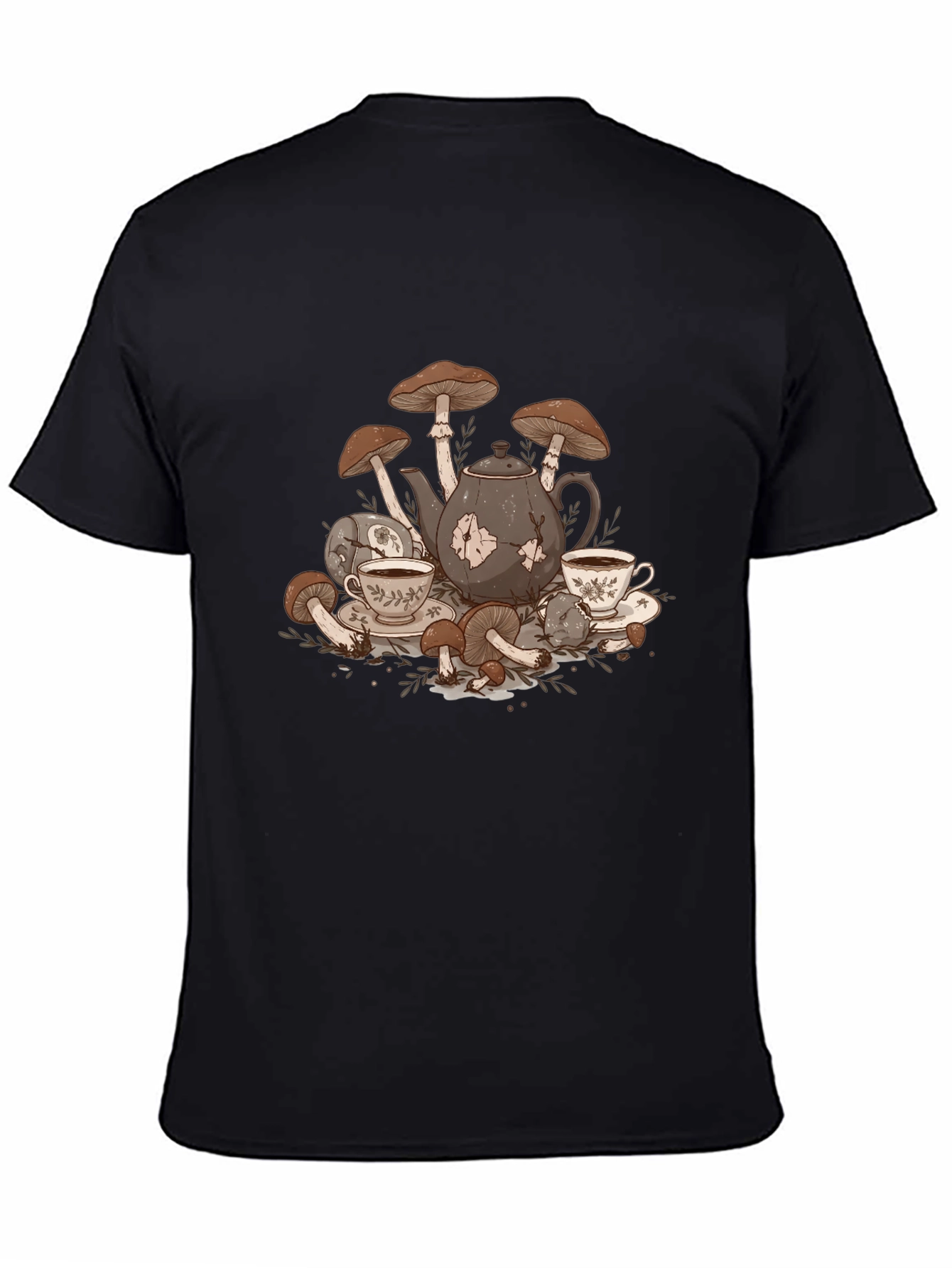 Black Mushroom Tea Party Graphic T-Shirt view 4
