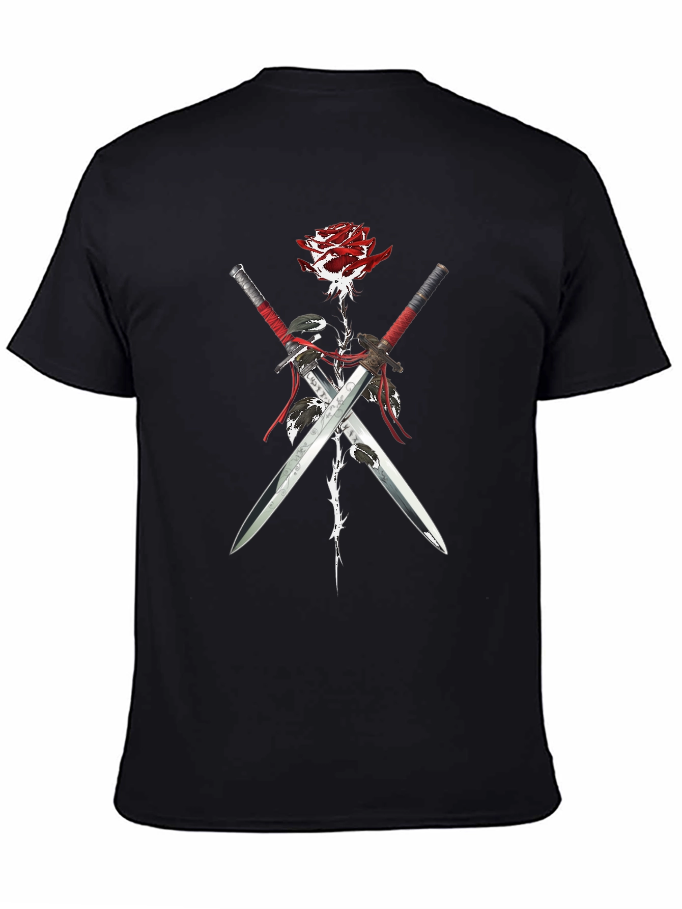Black Rose and Swords Graphic Tee - Edgy Streetwear view 4