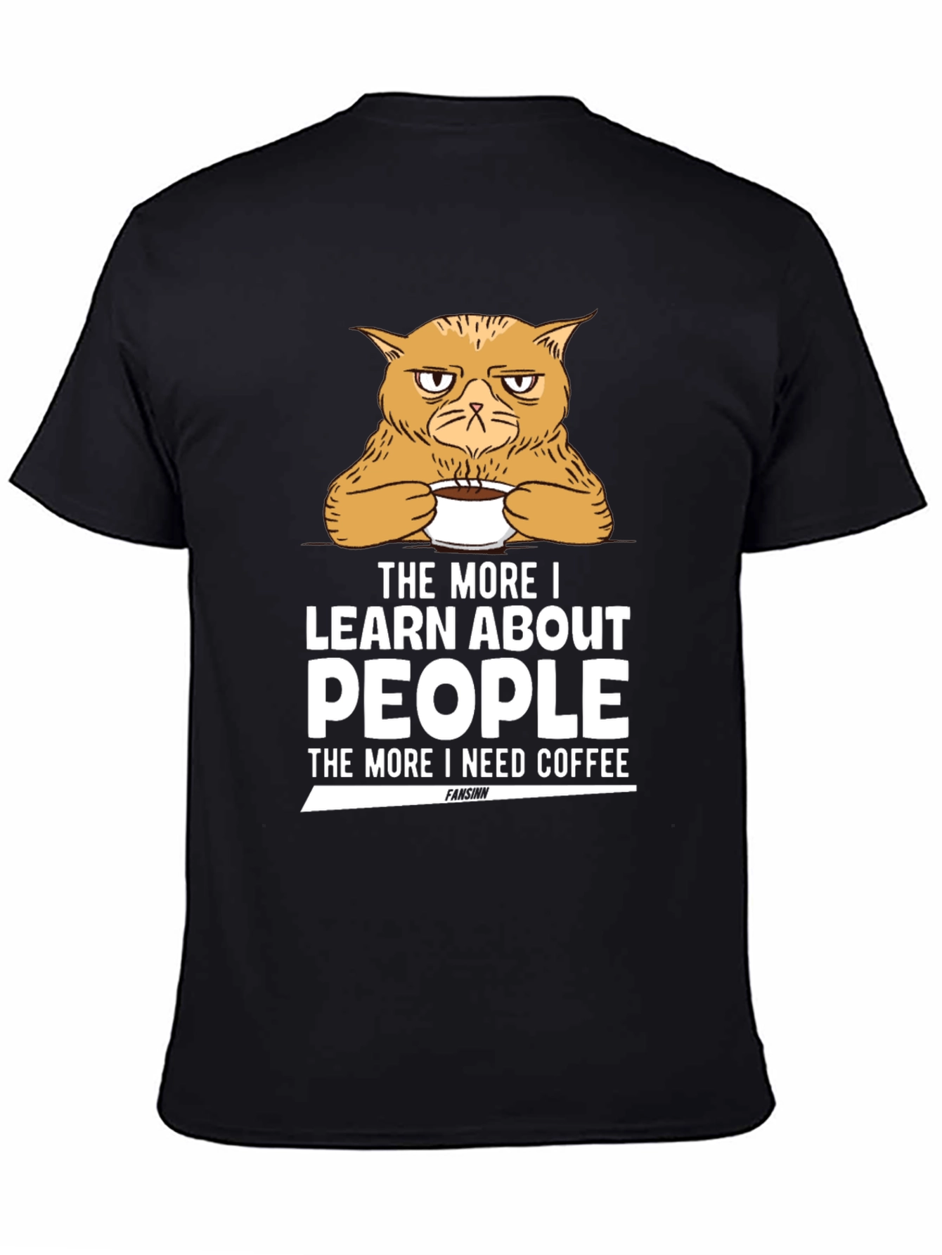 Black Grumpy Cat Coffee T-Shirt - Learn About People view 4