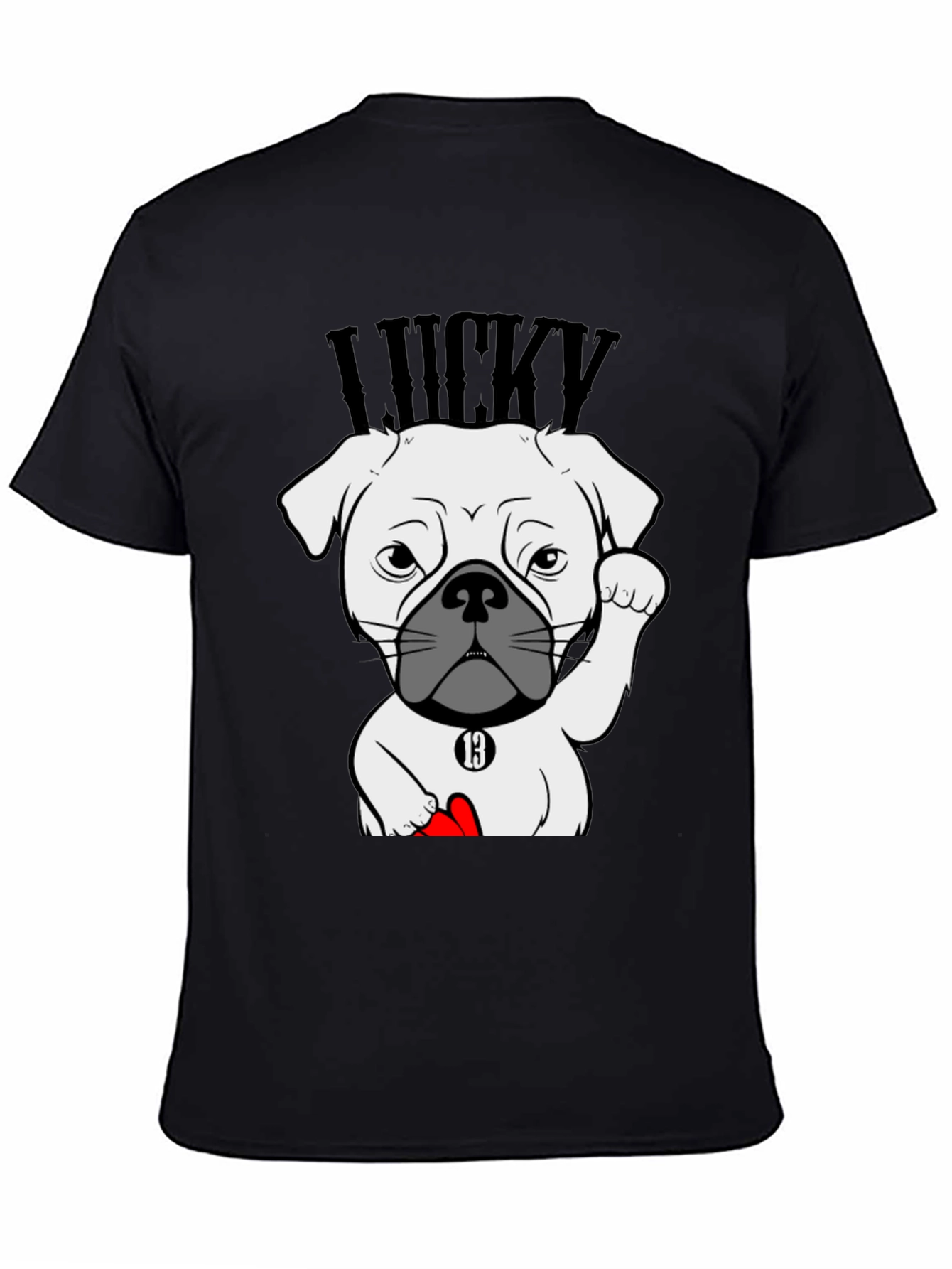 Black Lucky Dog Graphic Tee - Black Cotton T-Shirt view 4