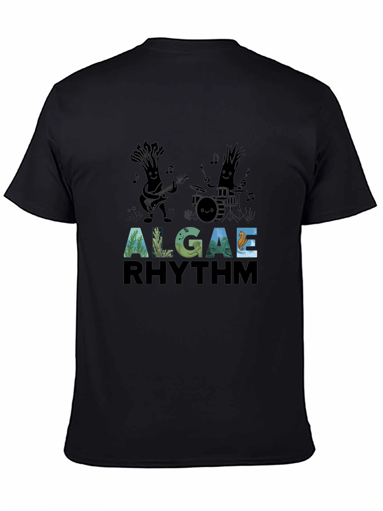 Black Algae Rhythm Black Graphic T-Shirt view 4