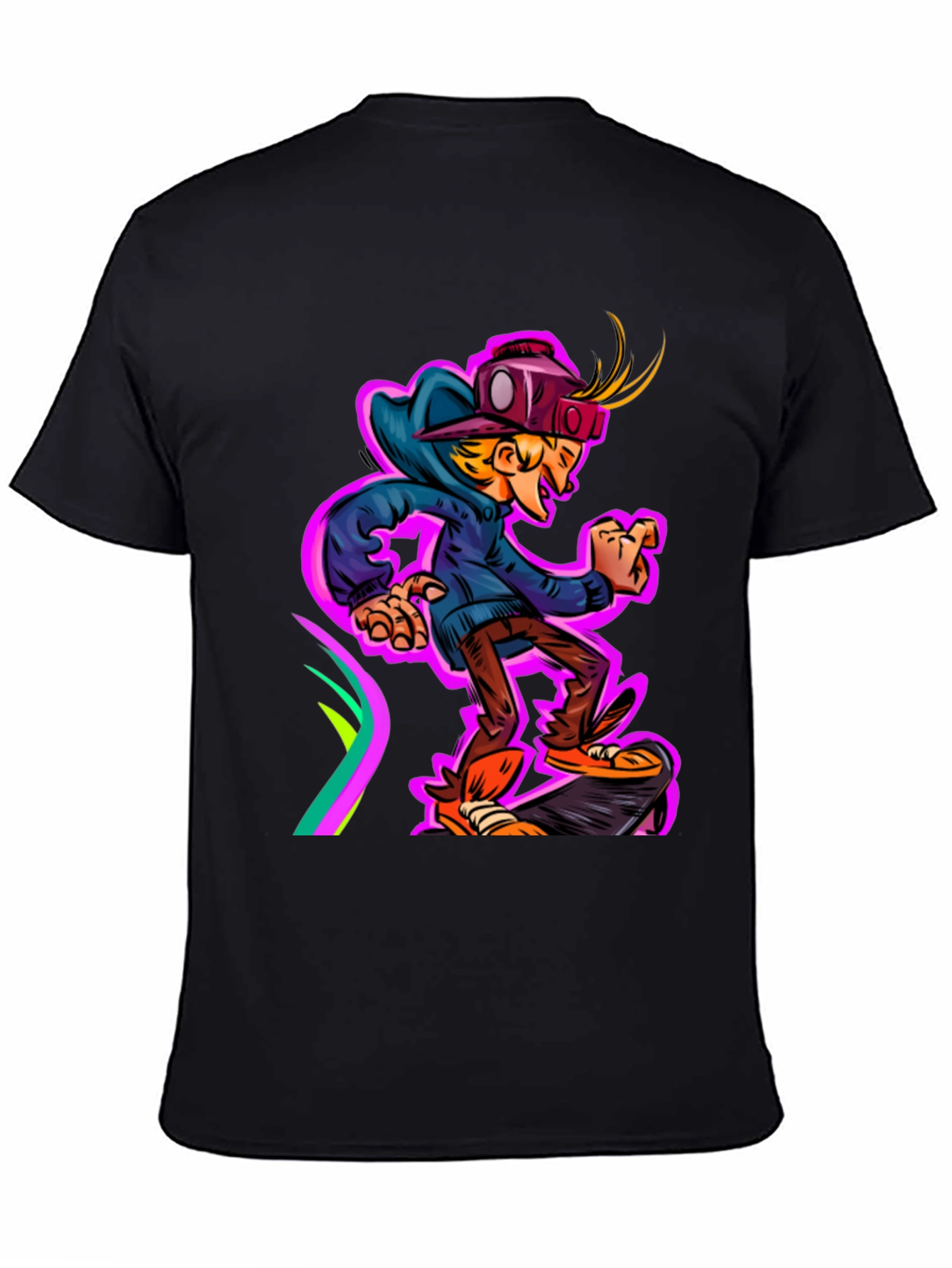 Black Cartoon Graphic Tee - Skateboarding Kid view 4
