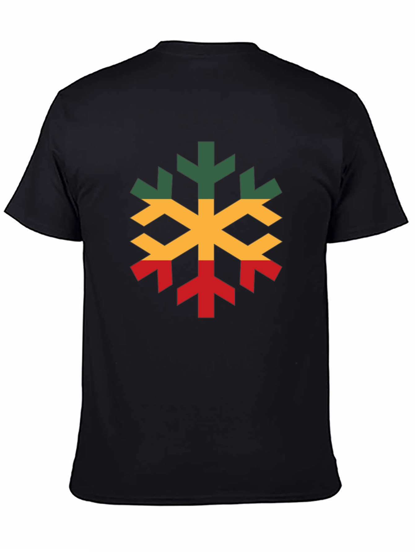 Black Rasta Snowflake Graphic T-Shirt - Cotton Blend, Short Sleeve view 4