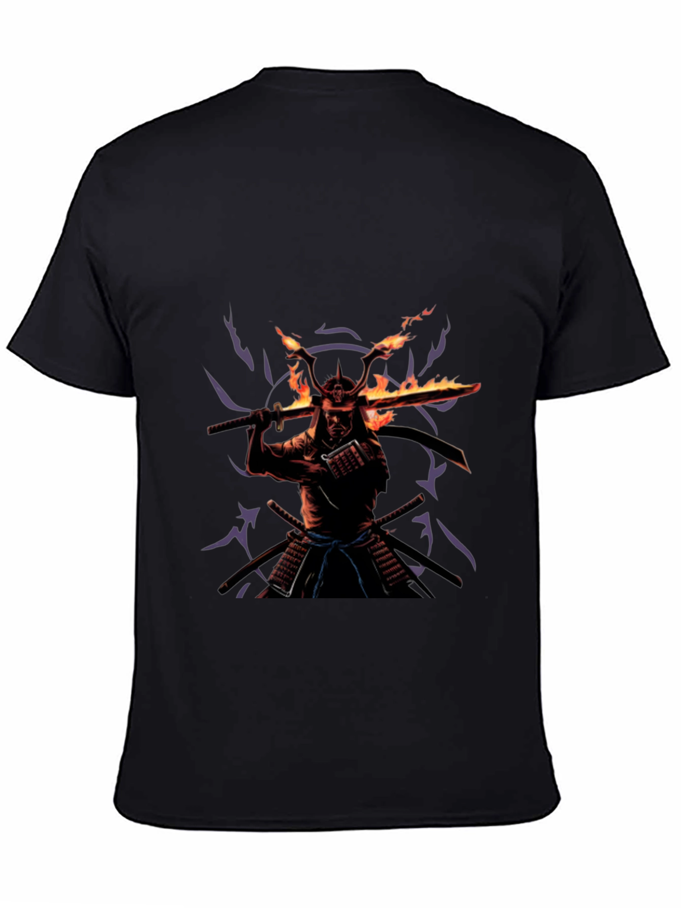 Black Samurai Fire Sword Graphic Tee - Black Cotton view 4