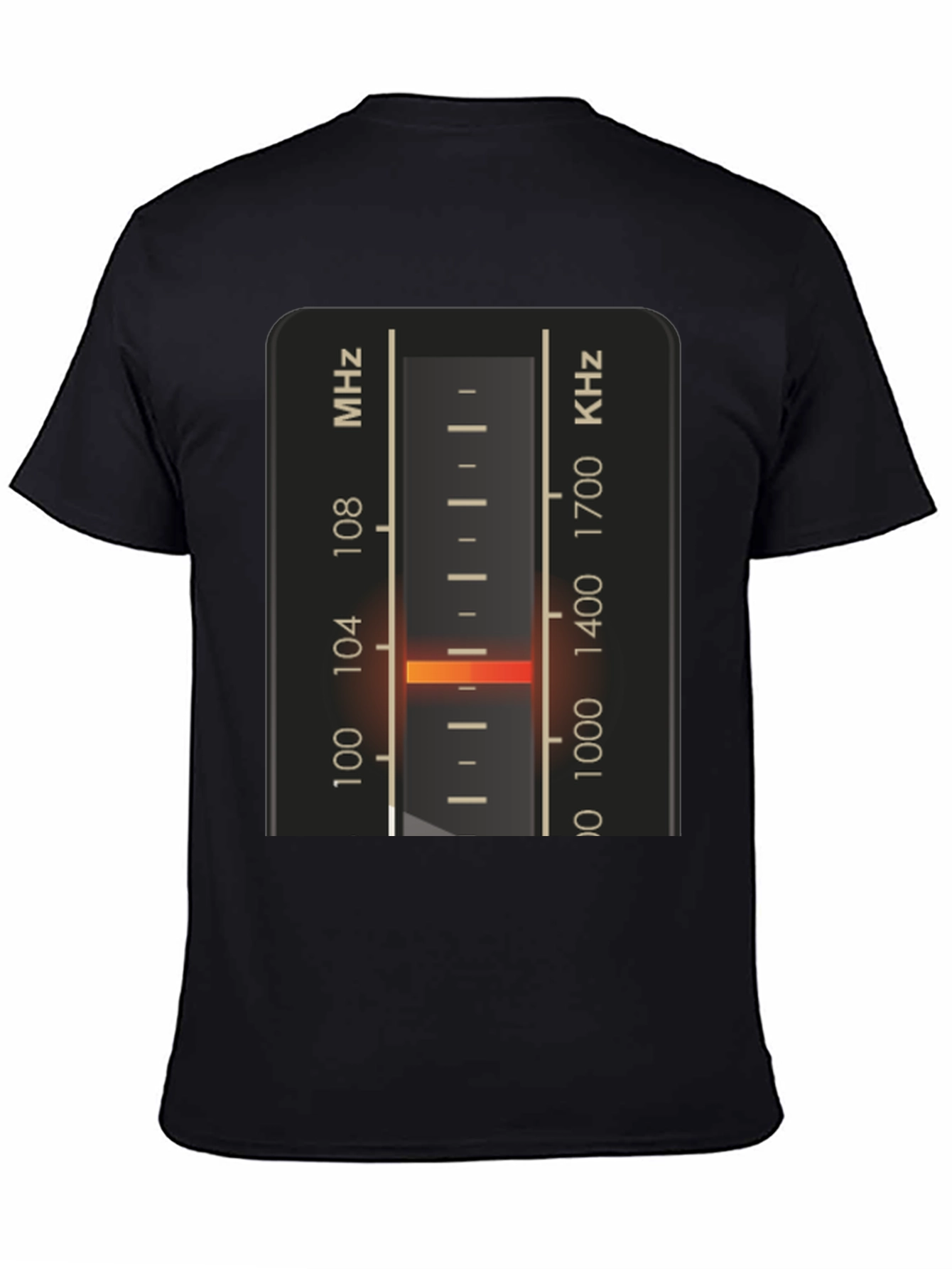 Black T-Shirt with Vintage Radio Tuning Dial Design view 4