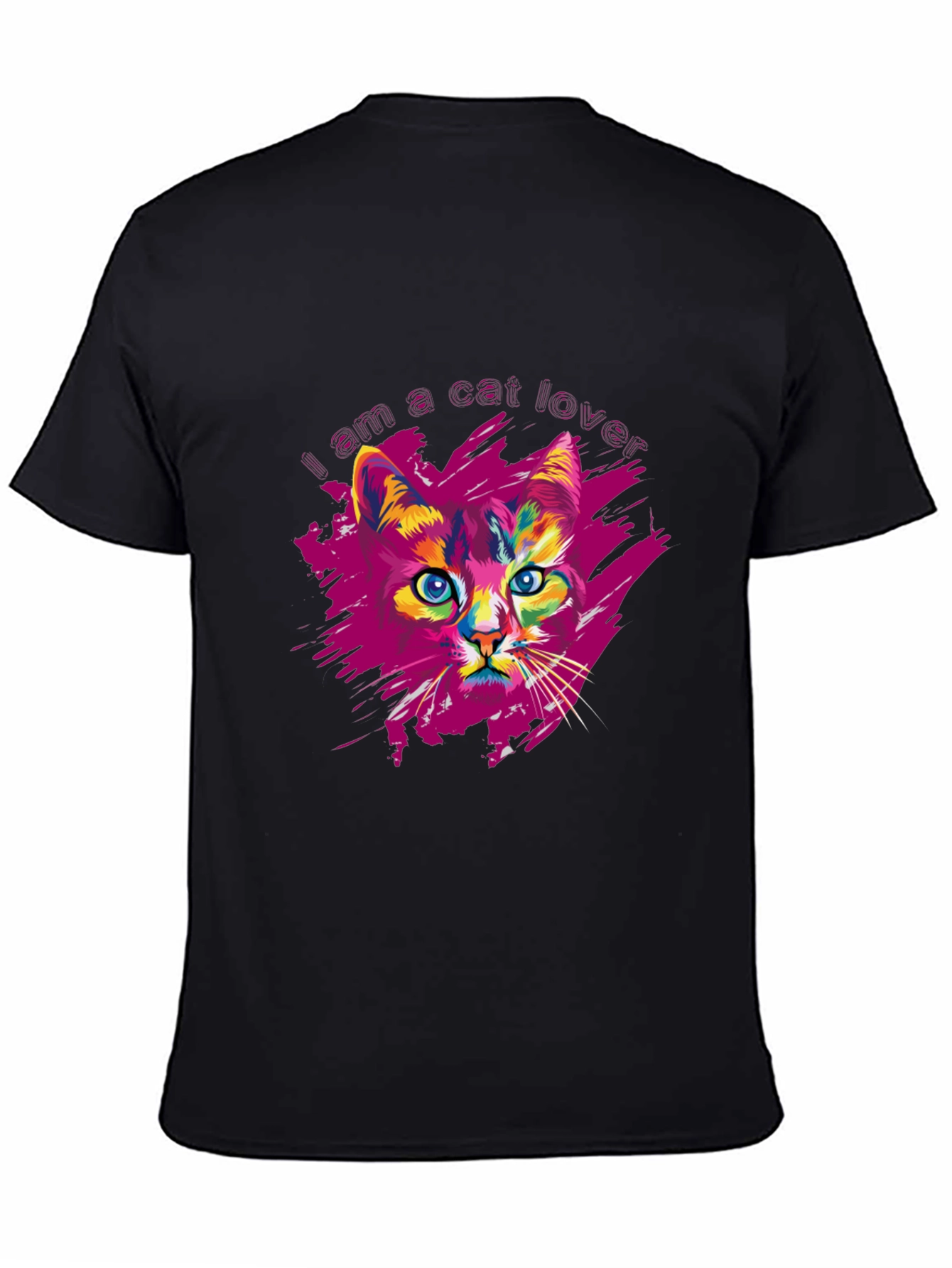 Black Vibrant Cat Lover Graphic Print Black T-Shirt view 4