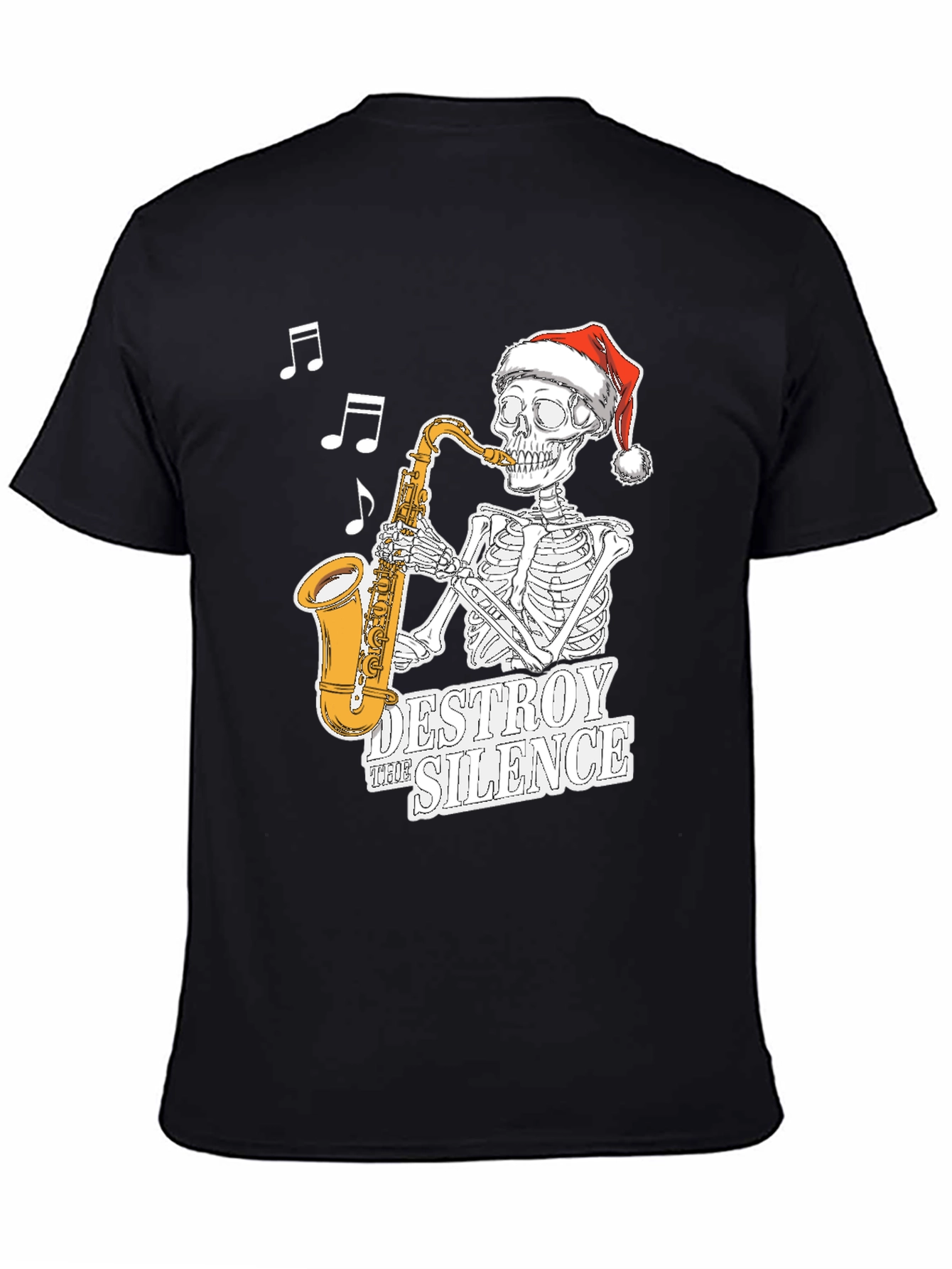 Black Skeleton Santa Saxophone T-Shirt - Destroy the Silence Tee view 4