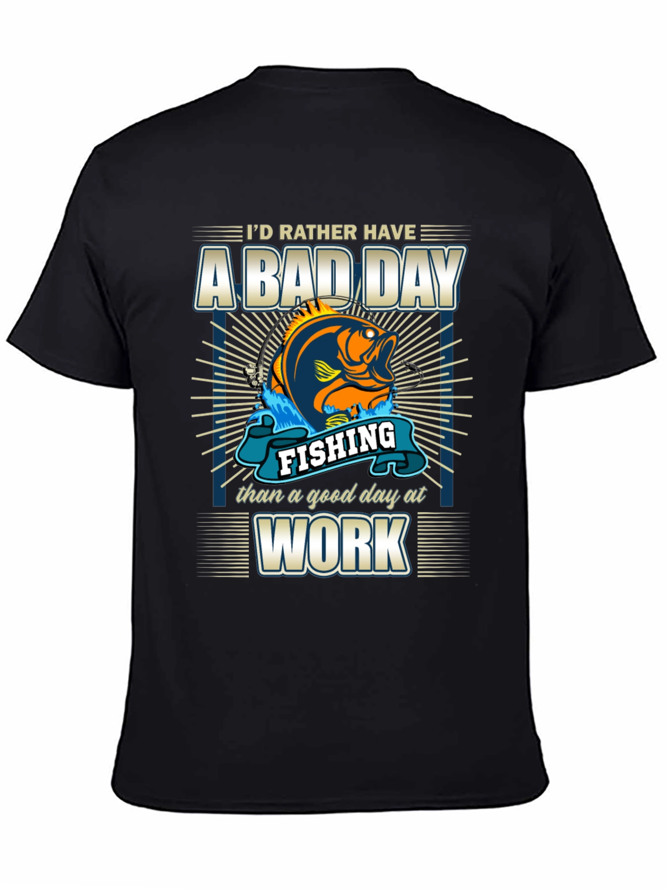 Black Fishing Bad Day Work Men's T-Shirt view 4