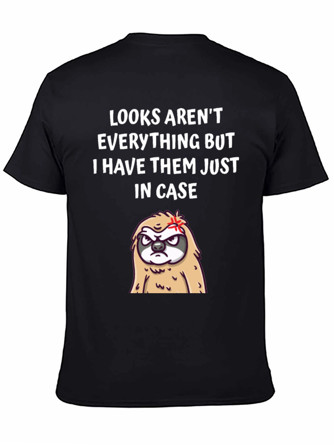 Black Funny Sloth Graphic Tee - Looks Aren't Everything T-Shirt view 4