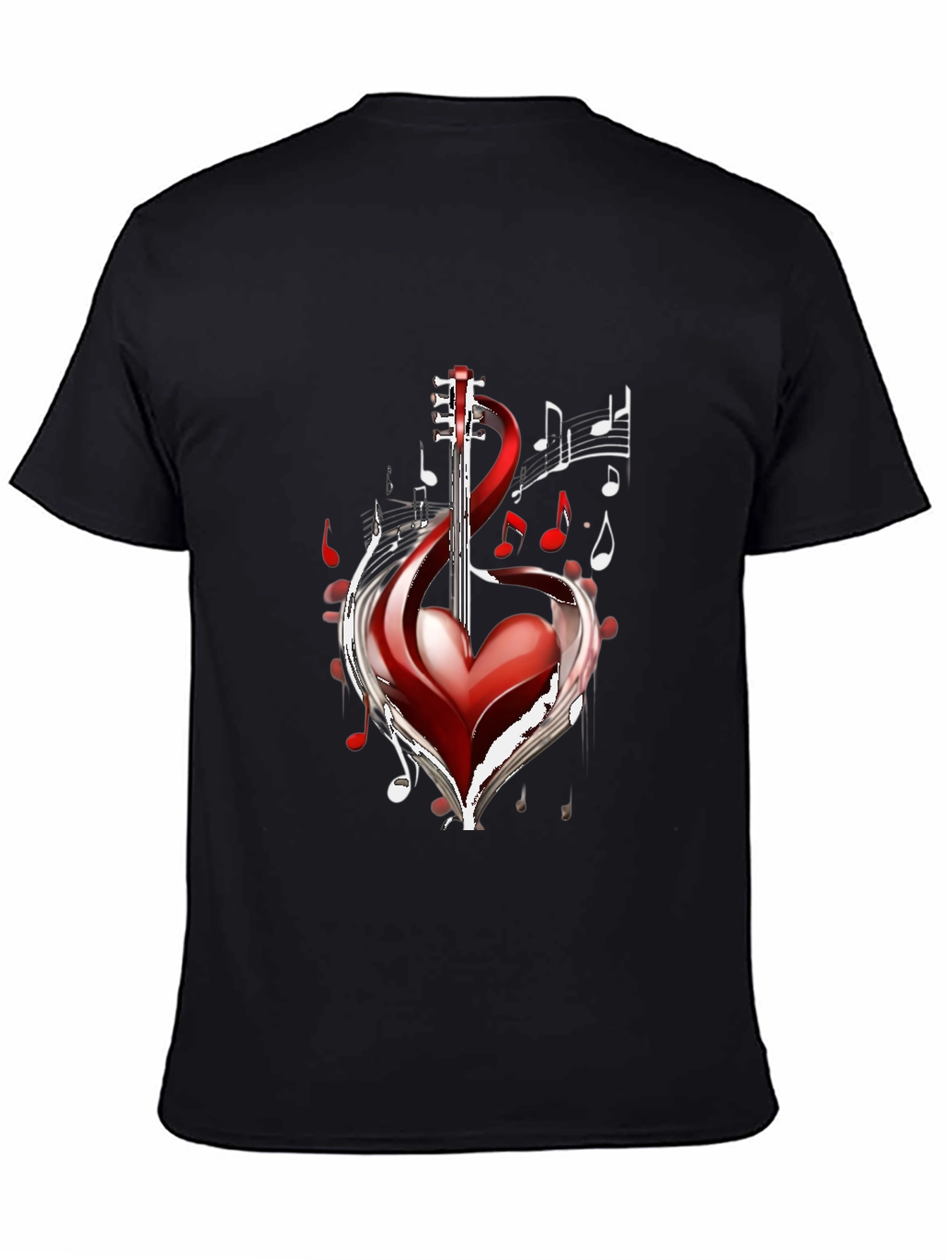 Black Musical Heart Guitar Black T-Shirt view 4