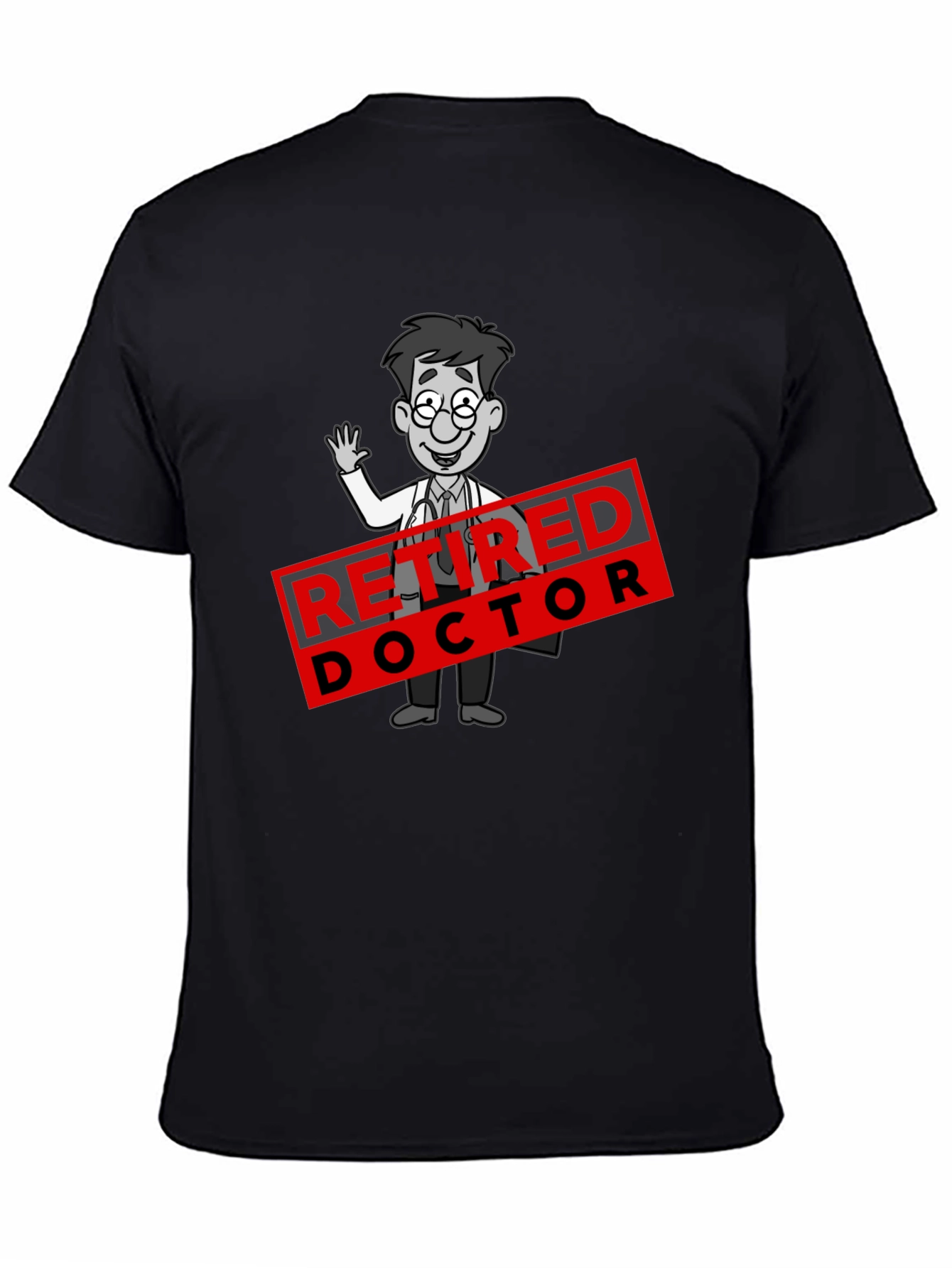 Black Retired Doctor Cartoon Graphic T-Shirt view 4