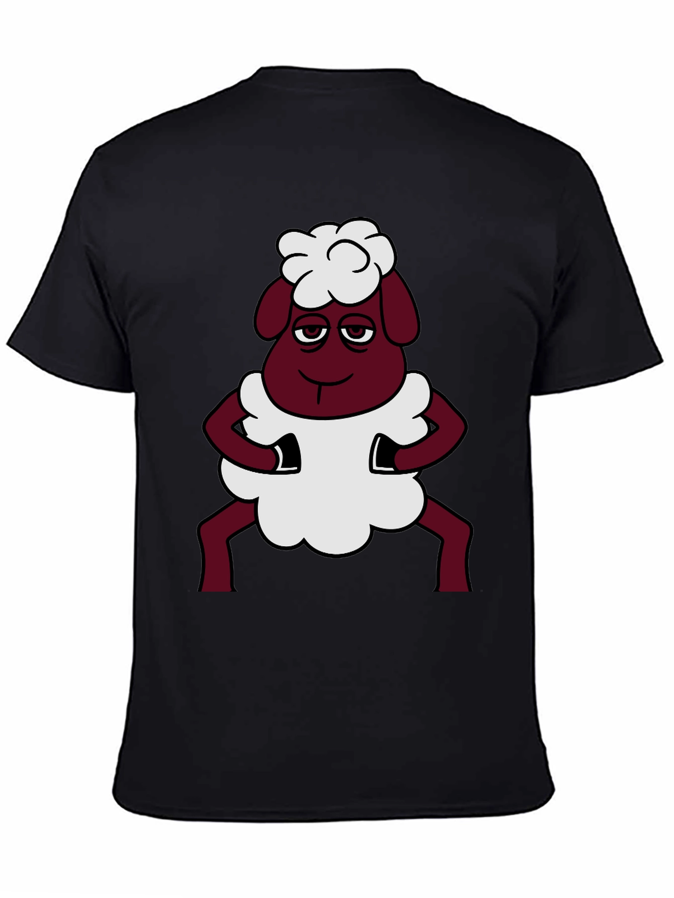 Black Funny Sheep Cartoon Graphic Black T-Shirt view 4