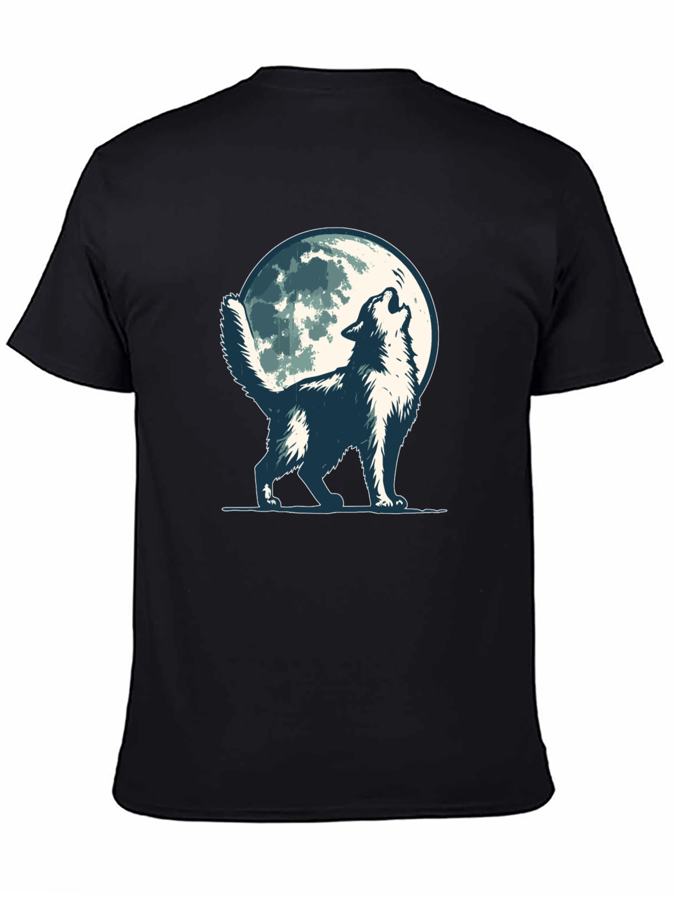 Black Wolf Howling at Moon Graphic Tee - Black Cotton Blend view 4