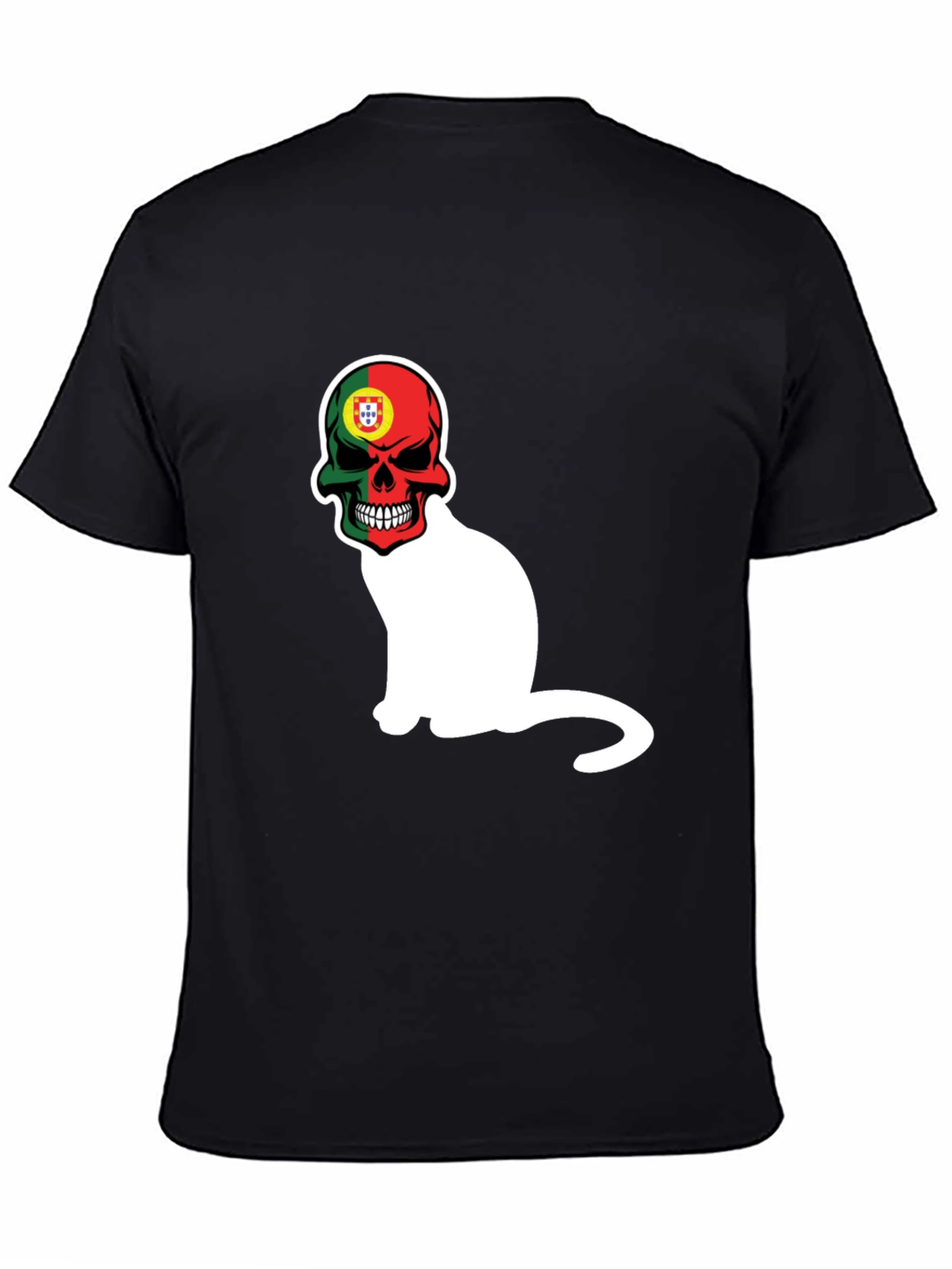 Black Portugal Skull Cat Graphic Tee - Men's Black T-Shirt view 4