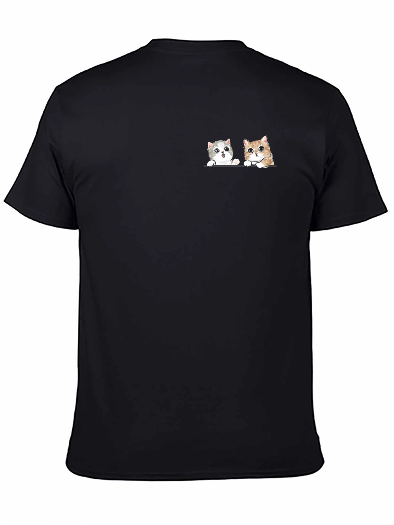 Black Cute Cats Graphic Tee - Black Cotton T-Shirt view 4