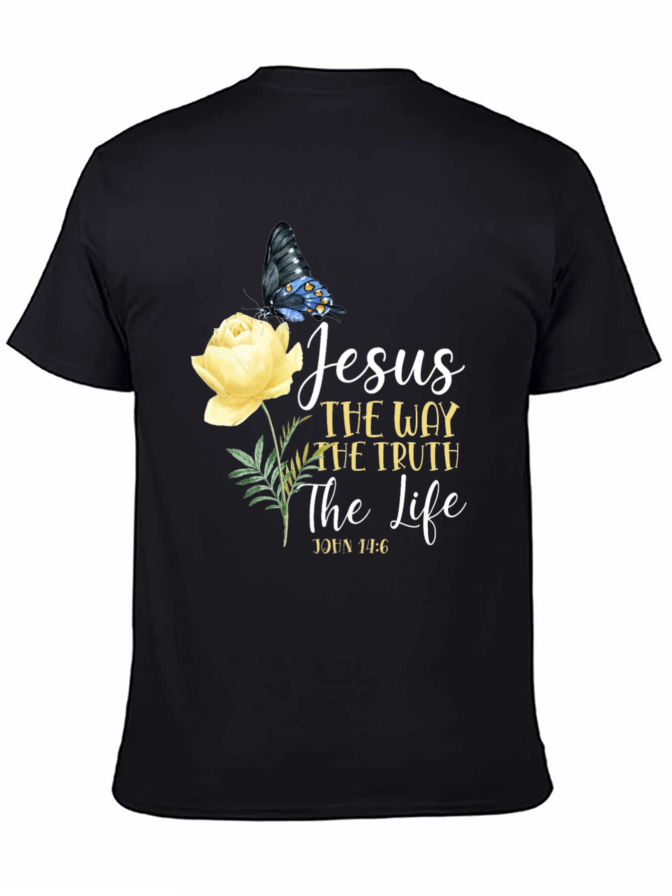 Black Jesus Way Truth Life T-Shirt Butterfly Rose Graphic view 4