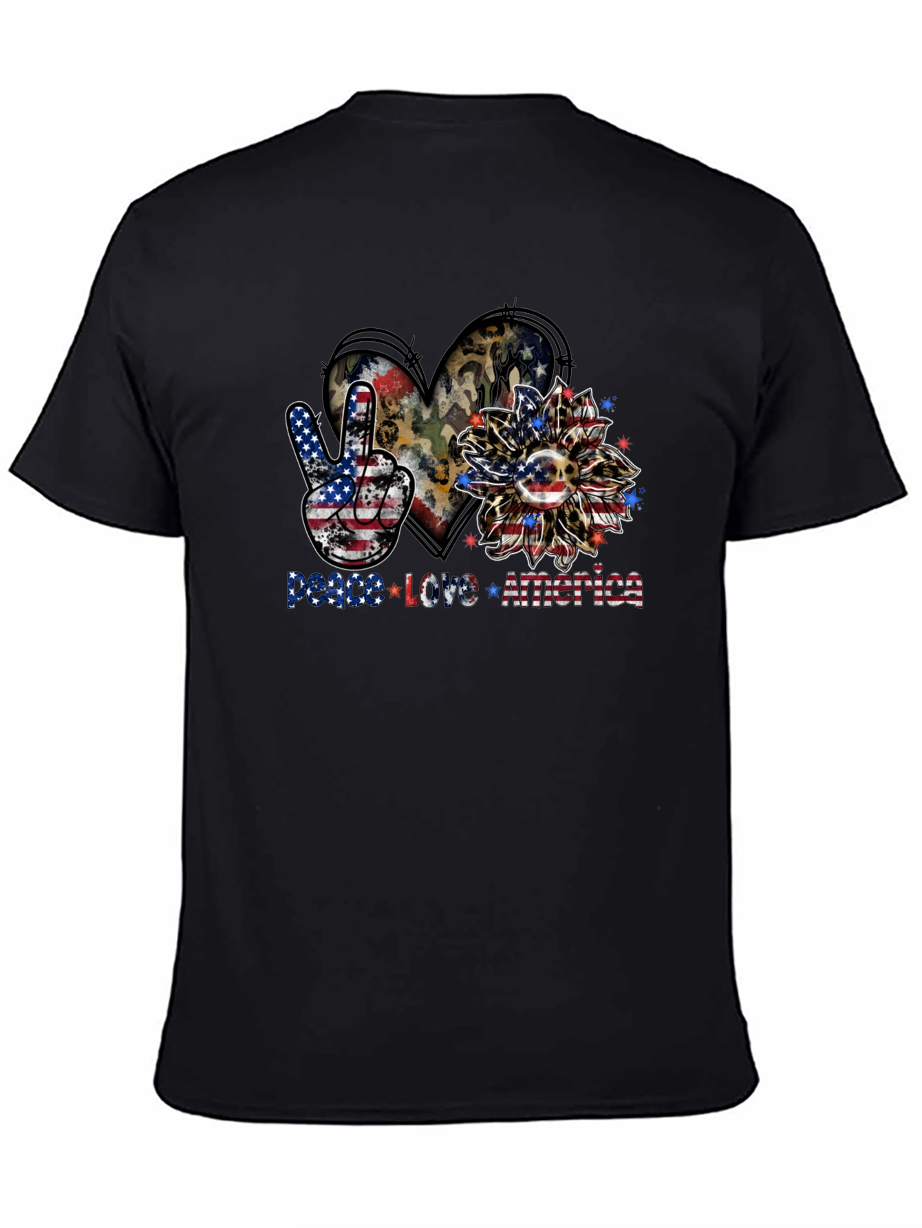 Black Patriotic Peace Love America Graphic T-Shirt view 4