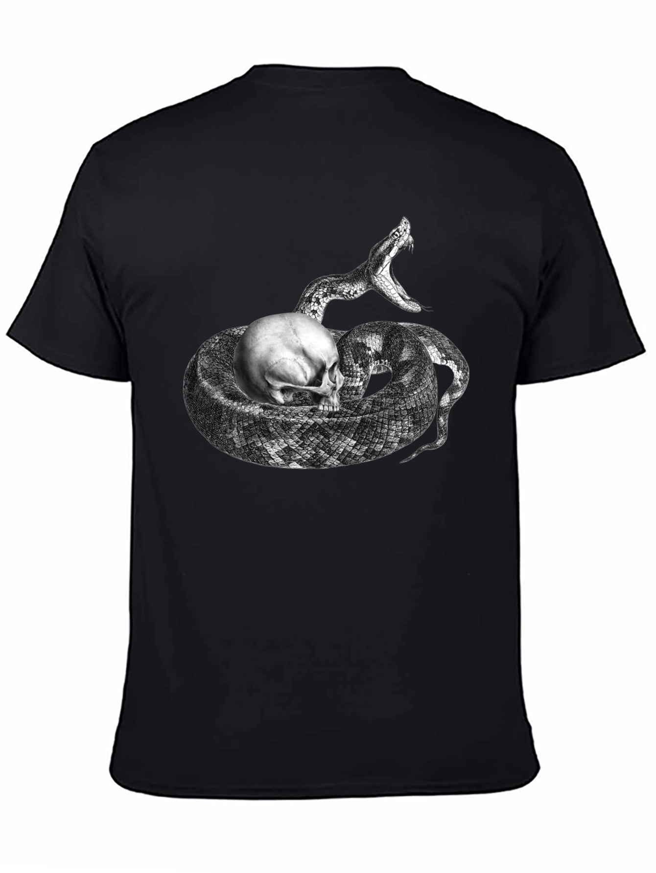 Black Skull & Snake Graphic Tee - Black Cotton T-Shirt view 4