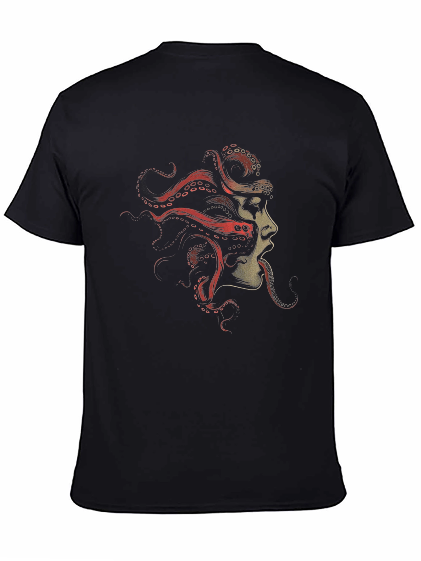 Black Octopus Woman Graphic Tee - Black Cotton T-Shirt view 4