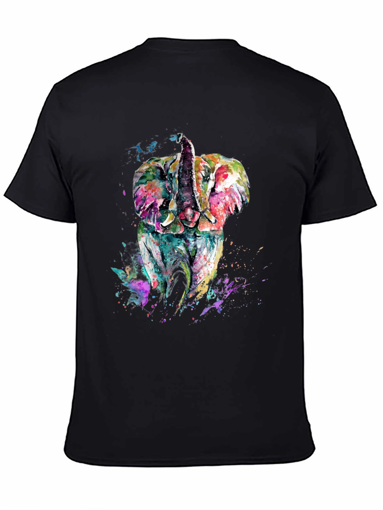 Black Elephant Watercolor Graphic Tee - Men's Black T-Shirt view 4
