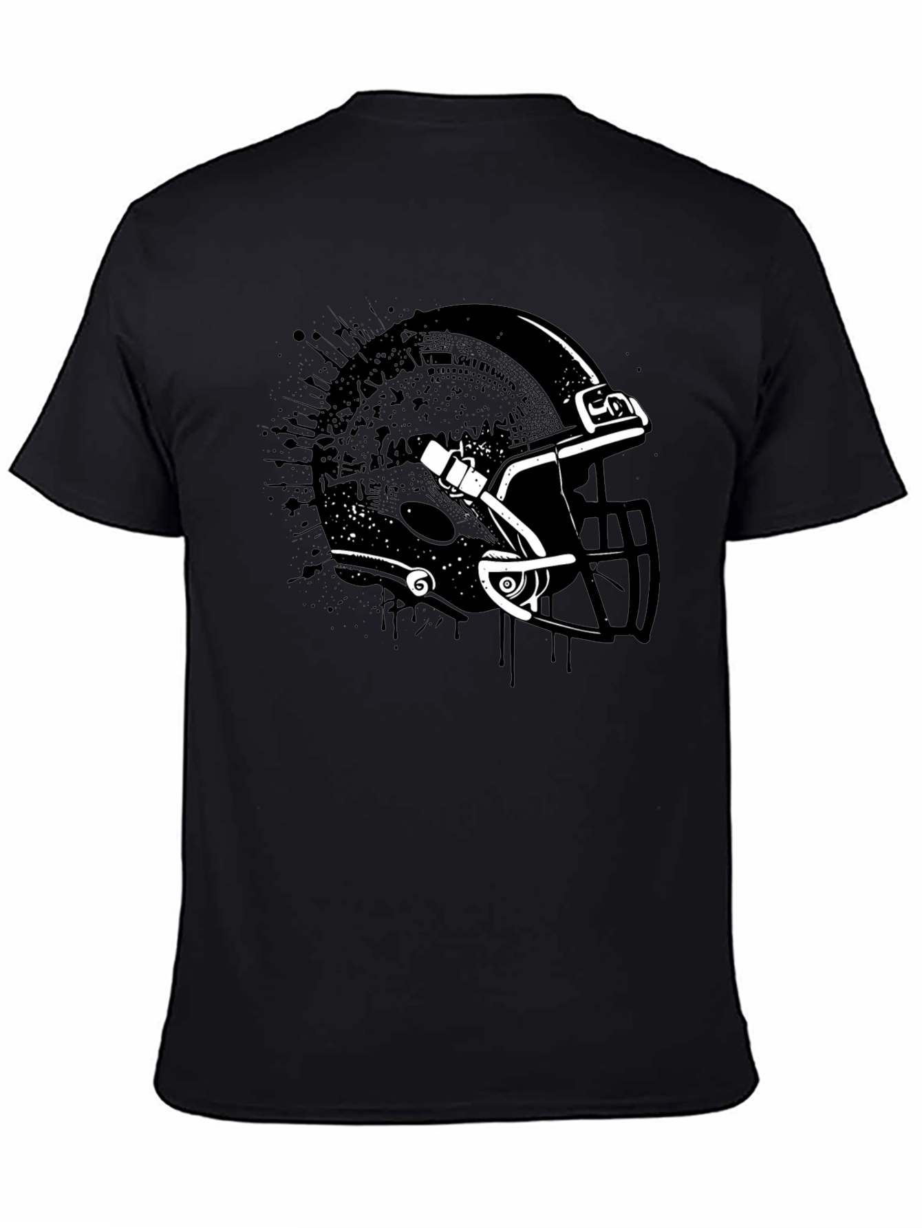 Black Football Helmet Graphic Tee - Black Cotton T-Shirt view 4